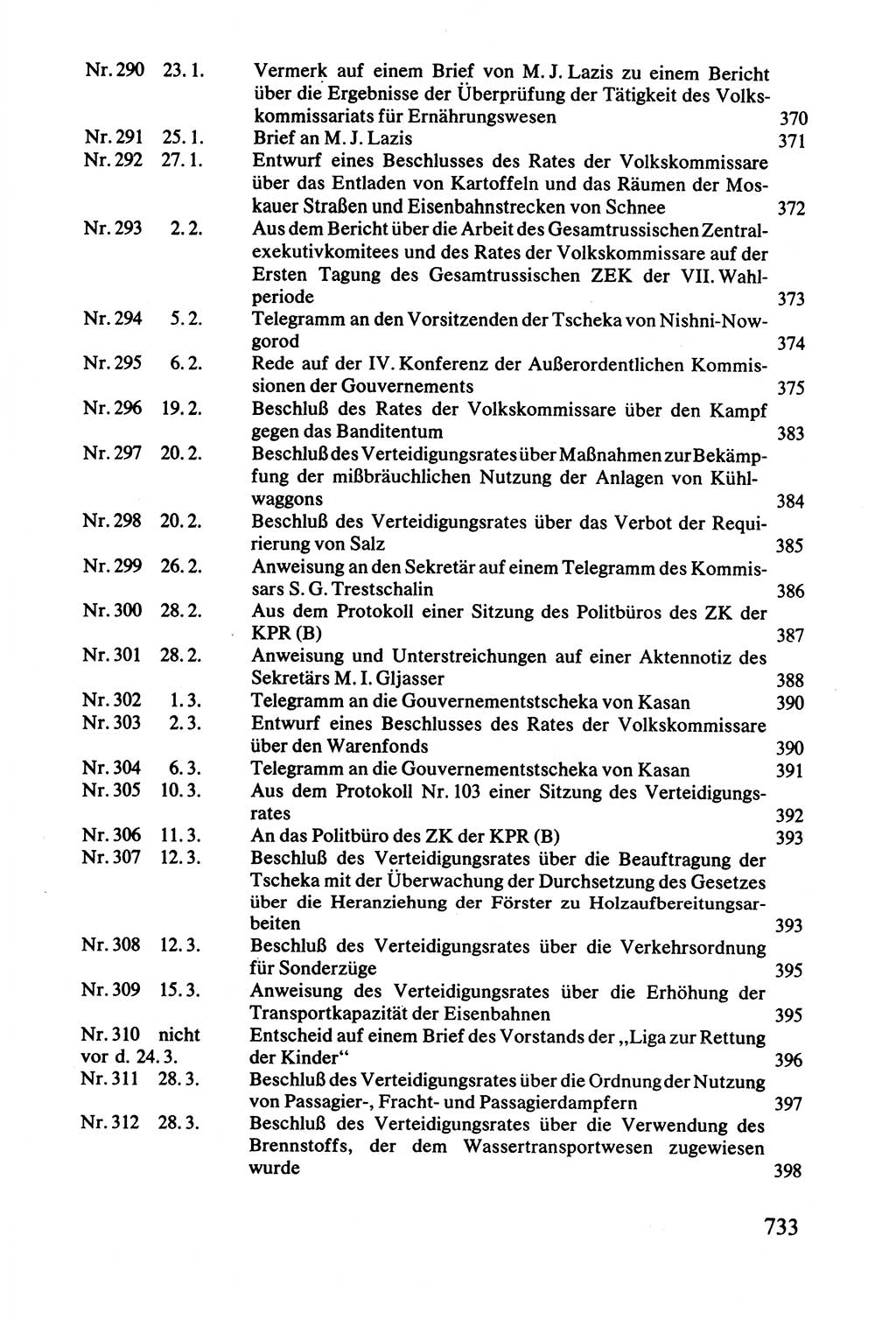 Lenin und die Gesamtrussische Tscheka, Dokumentensammlung, Ministerium für Staatssicherheit (MfS) [Deutsche Demokratische Republik (DDR)], Juristische Hochschule (JHS) Potsdam 1977, Seite 733 (Tscheka Dok. MfS DDR 1977, S. 733)