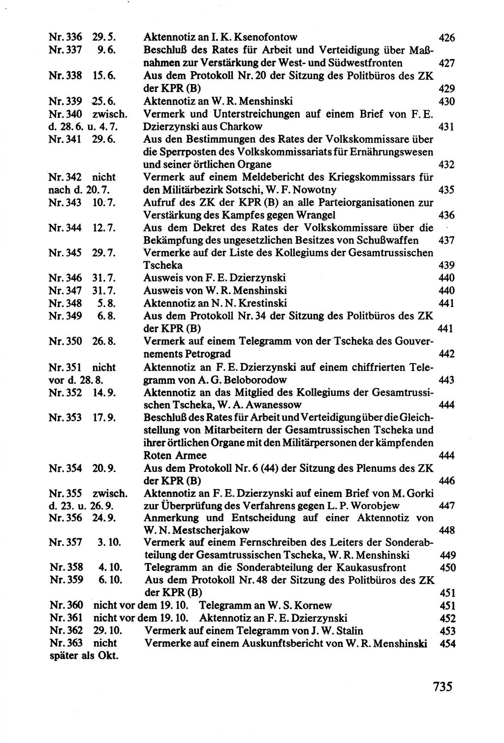 Lenin und die Gesamtrussische Tscheka, Dokumentensammlung, Ministerium für Staatssicherheit (MfS) [Deutsche Demokratische Republik (DDR)], Juristische Hochschule (JHS) Potsdam 1977, Seite 735 (Tscheka Dok. MfS DDR 1977, S. 735)