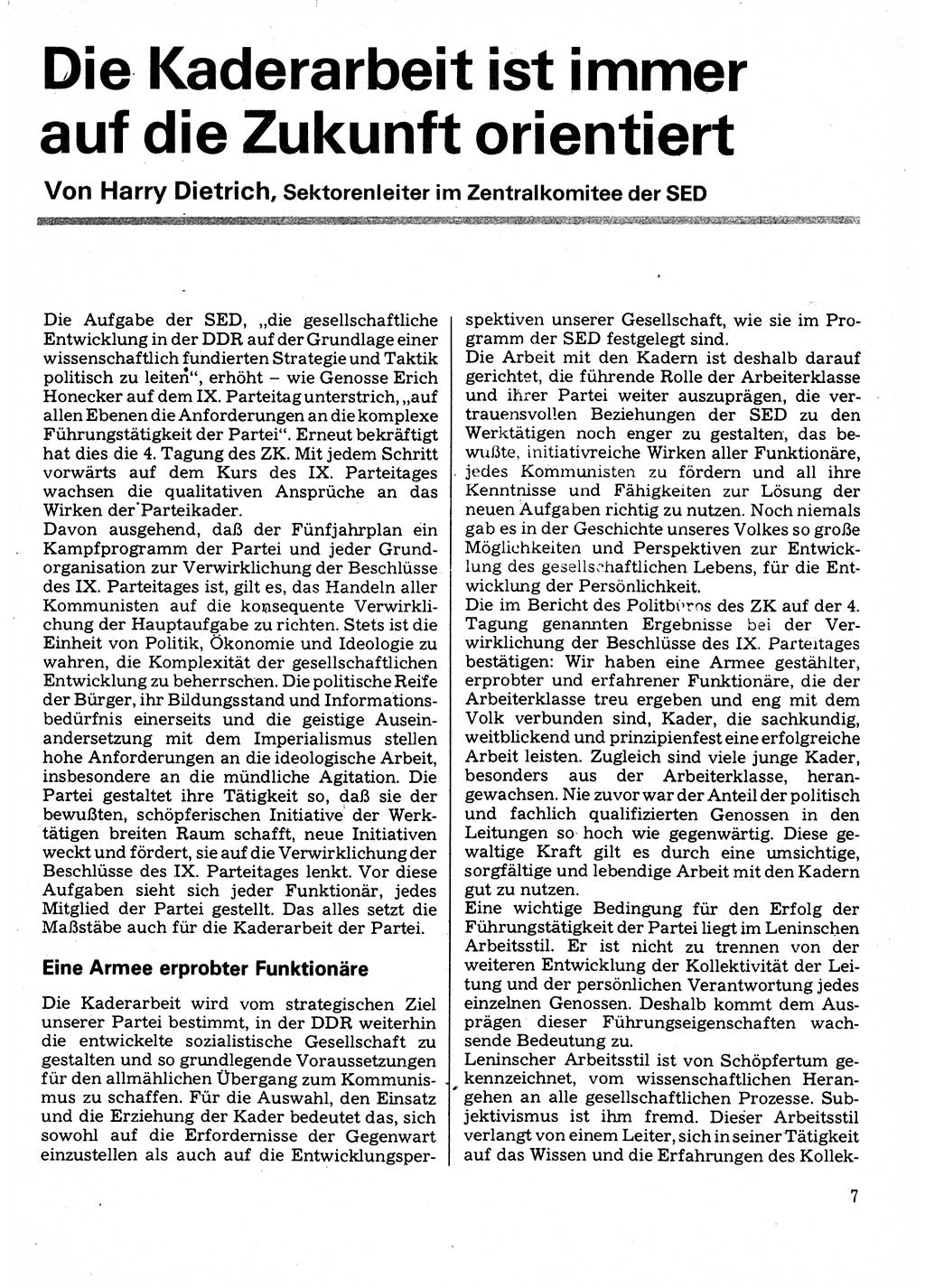 Neuer Weg (NW), Organ des Zentralkomitees (ZK) der SED (Sozialistische Einheitspartei Deutschlands) für Fragen des Parteilebens, 32. Jahrgang [Deutsche Demokratische Republik (DDR)] 1977, Seite 7 (NW ZK SED DDR 1977, S. 7)