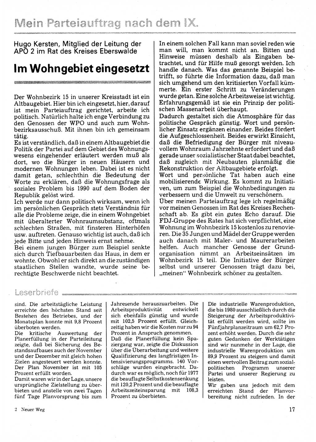 Neuer Weg (NW), Organ des Zentralkomitees (ZK) der SED (Sozialistische Einheitspartei Deutschlands) für Fragen des Parteilebens, 32. Jahrgang [Deutsche Demokratische Republik (DDR)] 1977, Seite 17 (NW ZK SED DDR 1977, S. 17)