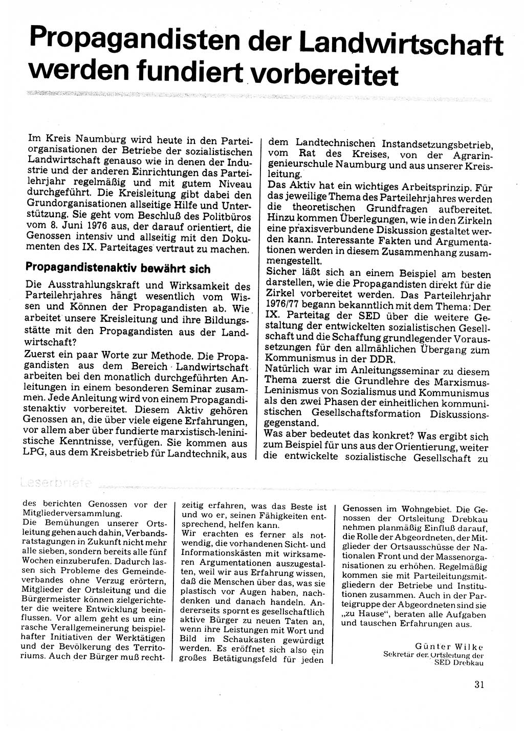 Neuer Weg (NW), Organ des Zentralkomitees (ZK) der SED (Sozialistische Einheitspartei Deutschlands) für Fragen des Parteilebens, 32. Jahrgang [Deutsche Demokratische Republik (DDR)] 1977, Seite 31 (NW ZK SED DDR 1977, S. 31)