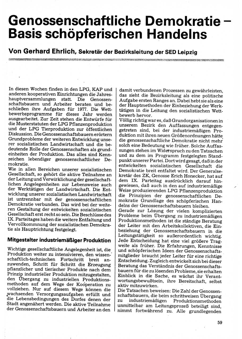 Neuer Weg (NW), Organ des Zentralkomitees (ZK) der SED (Sozialistische Einheitspartei Deutschlands) für Fragen des Parteilebens, 32. Jahrgang [Deutsche Demokratische Republik (DDR)] 1977, Seite 59 (NW ZK SED DDR 1977, S. 59)