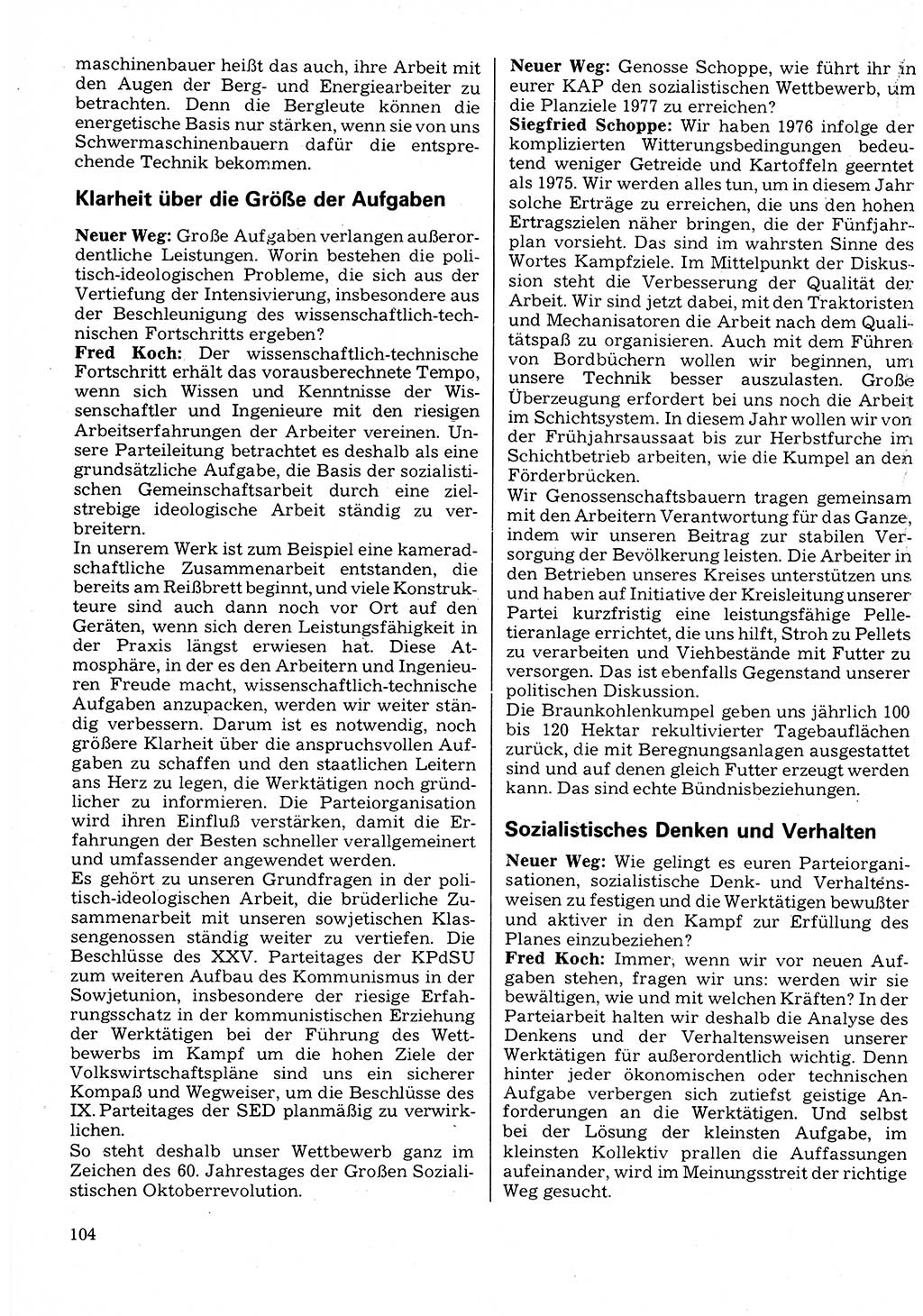 Neuer Weg (NW), Organ des Zentralkomitees (ZK) der SED (Sozialistische Einheitspartei Deutschlands) für Fragen des Parteilebens, 32. Jahrgang [Deutsche Demokratische Republik (DDR)] 1977, Seite 104 (NW ZK SED DDR 1977, S. 104)