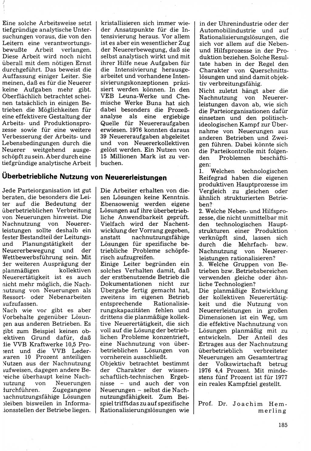 Neuer Weg (NW), Organ des Zentralkomitees (ZK) der SED (Sozialistische Einheitspartei Deutschlands) für Fragen des Parteilebens, 32. Jahrgang [Deutsche Demokratische Republik (DDR)] 1977, Seite 185 (NW ZK SED DDR 1977, S. 185)