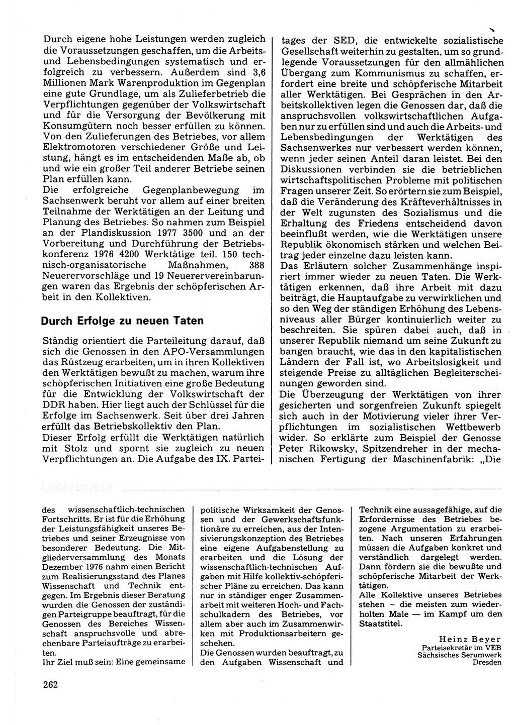 Neuer Weg (NW), Organ des Zentralkomitees (ZK) der SED (Sozialistische Einheitspartei Deutschlands) für Fragen des Parteilebens, 32. Jahrgang [Deutsche Demokratische Republik (DDR)] 1977, Seite 262 (NW ZK SED DDR 1977, S. 262)