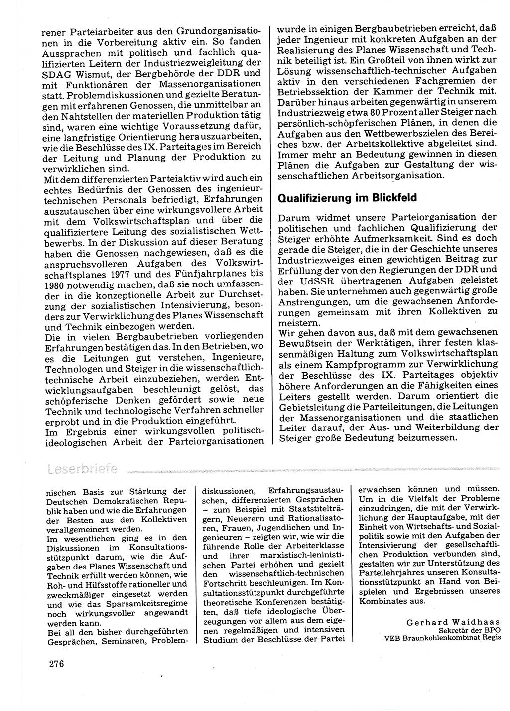 Neuer Weg (NW), Organ des Zentralkomitees (ZK) der SED (Sozialistische Einheitspartei Deutschlands) für Fragen des Parteilebens, 32. Jahrgang [Deutsche Demokratische Republik (DDR)] 1977, Seite 276 (NW ZK SED DDR 1977, S. 276)