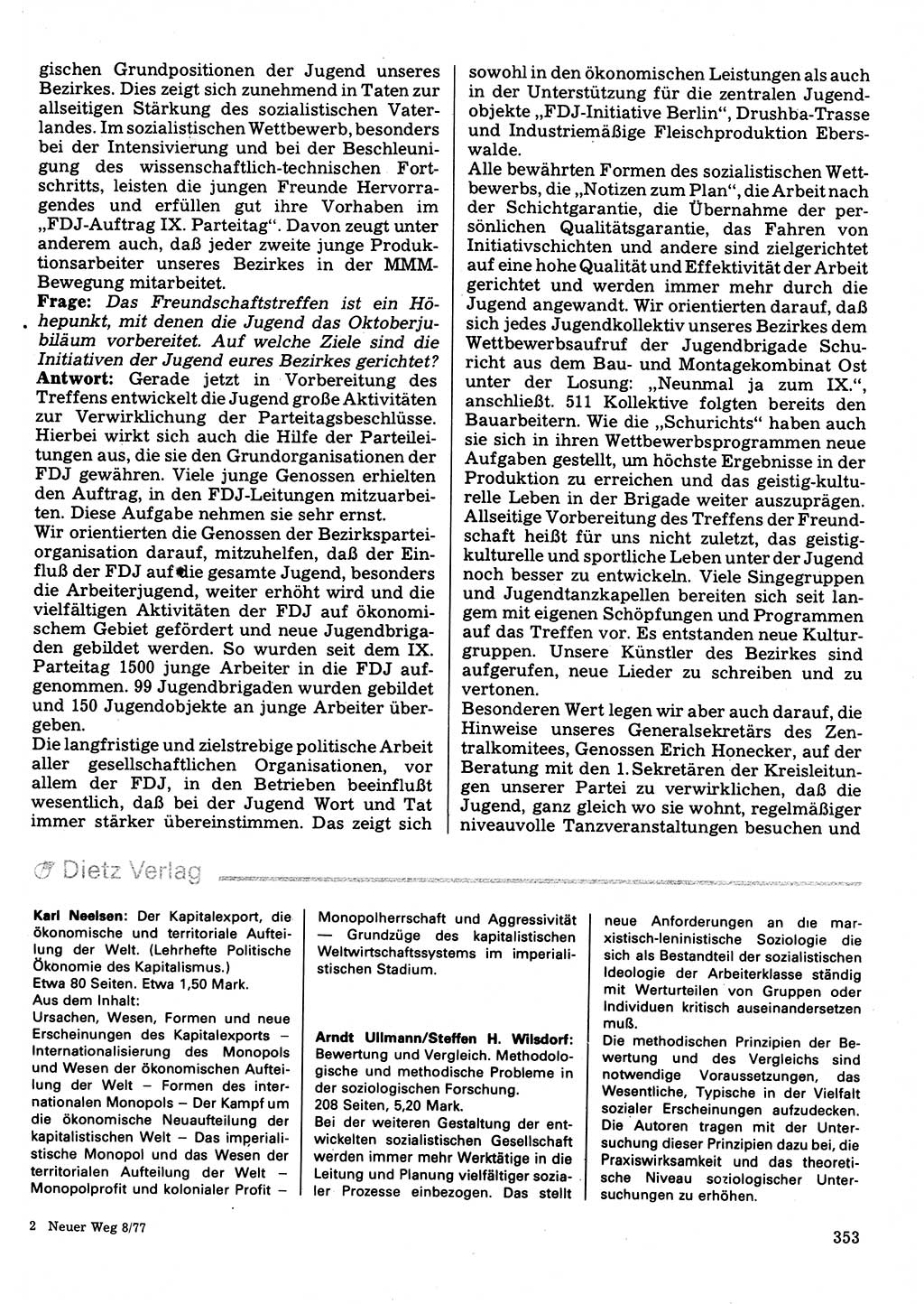 Neuer Weg (NW), Organ des Zentralkomitees (ZK) der SED (Sozialistische Einheitspartei Deutschlands) für Fragen des Parteilebens, 32. Jahrgang [Deutsche Demokratische Republik (DDR)] 1977, Seite 353 (NW ZK SED DDR 1977, S. 353)