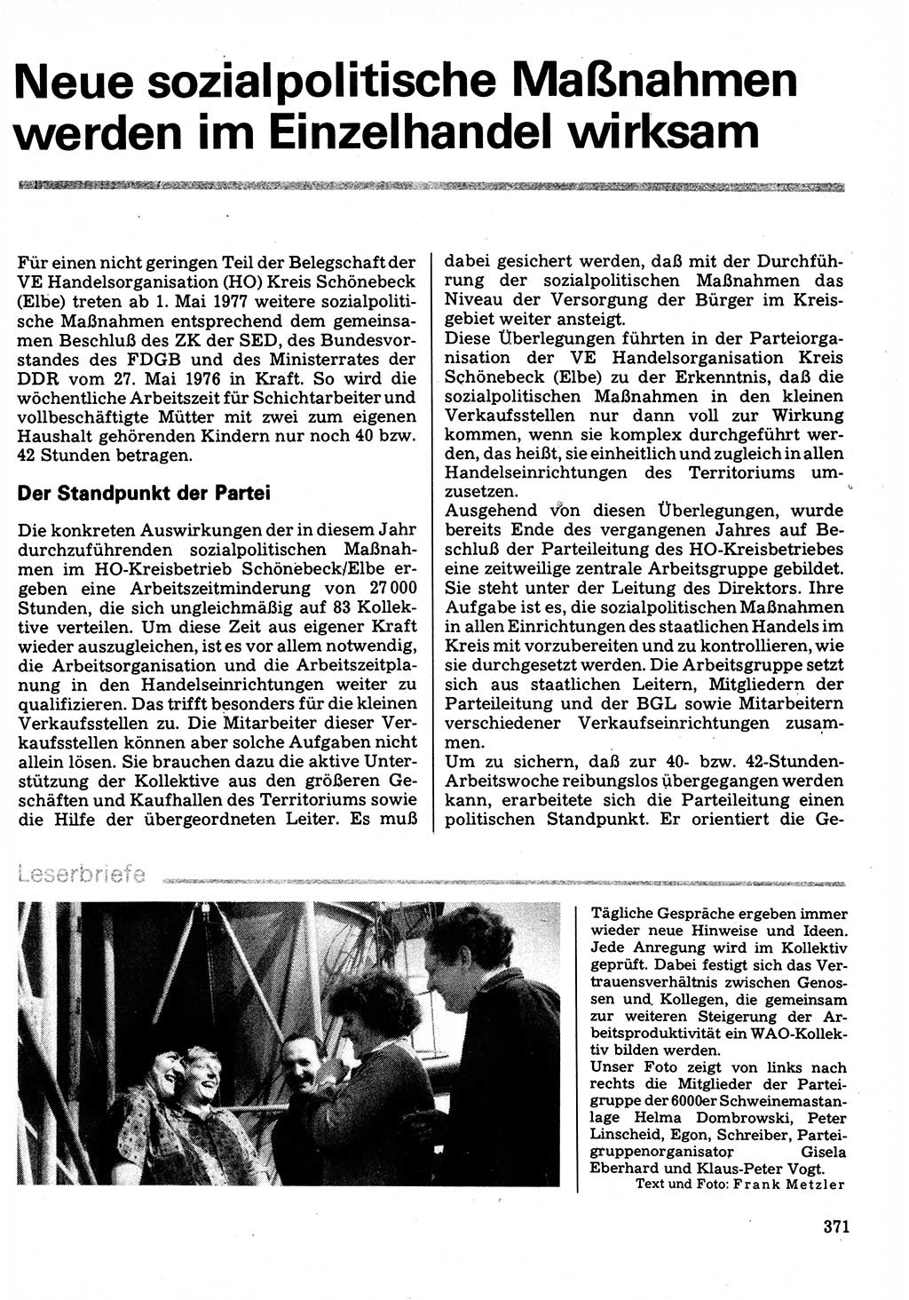 Neuer Weg (NW), Organ des Zentralkomitees (ZK) der SED (Sozialistische Einheitspartei Deutschlands) für Fragen des Parteilebens, 32. Jahrgang [Deutsche Demokratische Republik (DDR)] 1977, Seite 371 (NW ZK SED DDR 1977, S. 371)