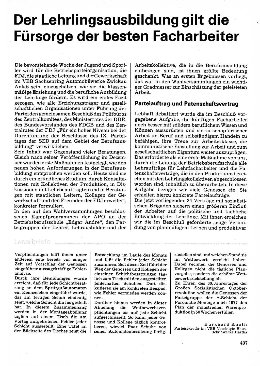 Neuer Weg (NW), Organ des Zentralkomitees (ZK) der SED (Sozialistische Einheitspartei Deutschlands) für Fragen des Parteilebens, 32. Jahrgang [Deutsche Demokratische Republik (DDR)] 1977, Seite 407 (NW ZK SED DDR 1977, S. 407)