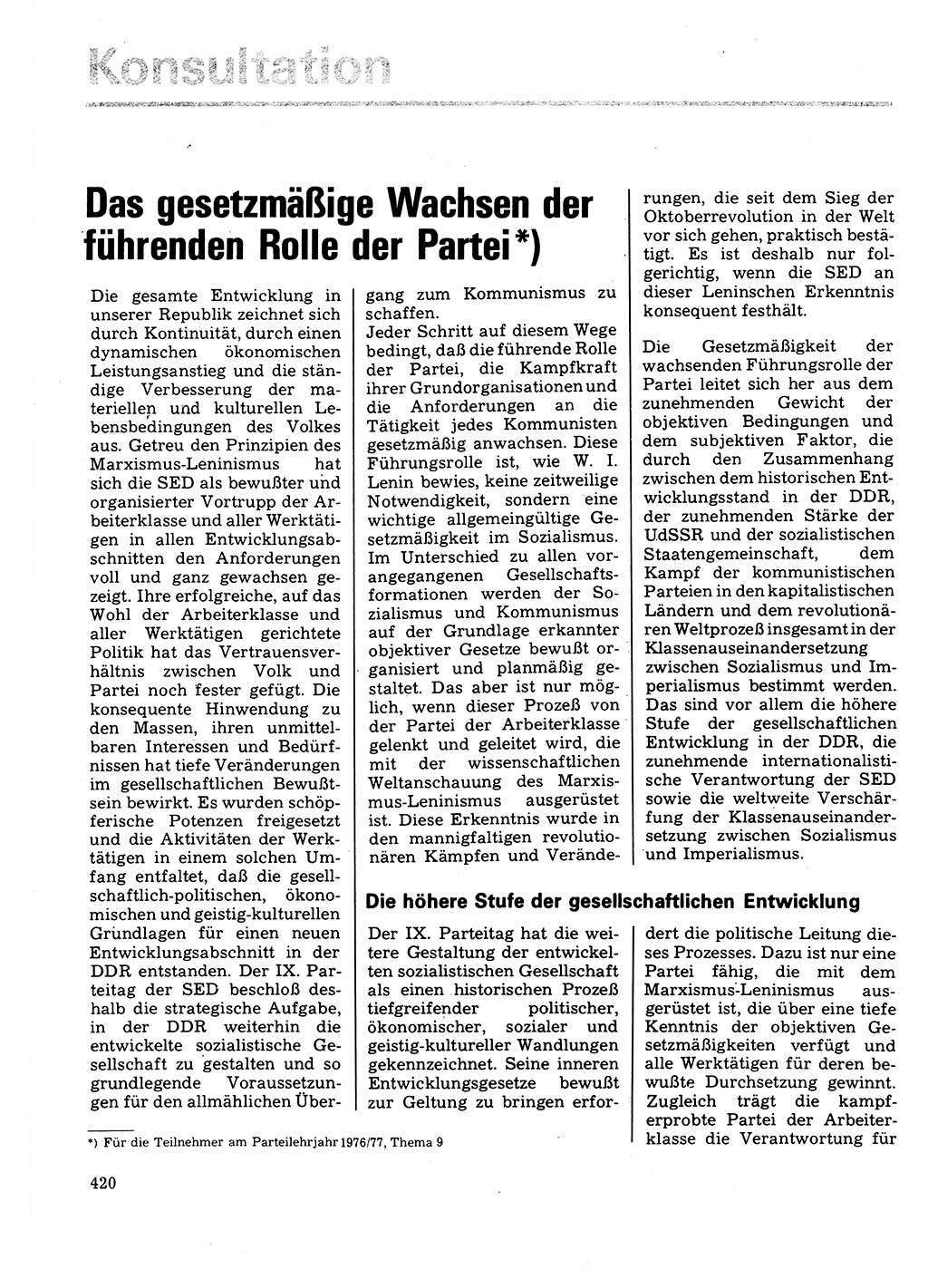 Neuer Weg (NW), Organ des Zentralkomitees (ZK) der SED (Sozialistische Einheitspartei Deutschlands) für Fragen des Parteilebens, 32. Jahrgang [Deutsche Demokratische Republik (DDR)] 1977, Seite 420 (NW ZK SED DDR 1977, S. 420)