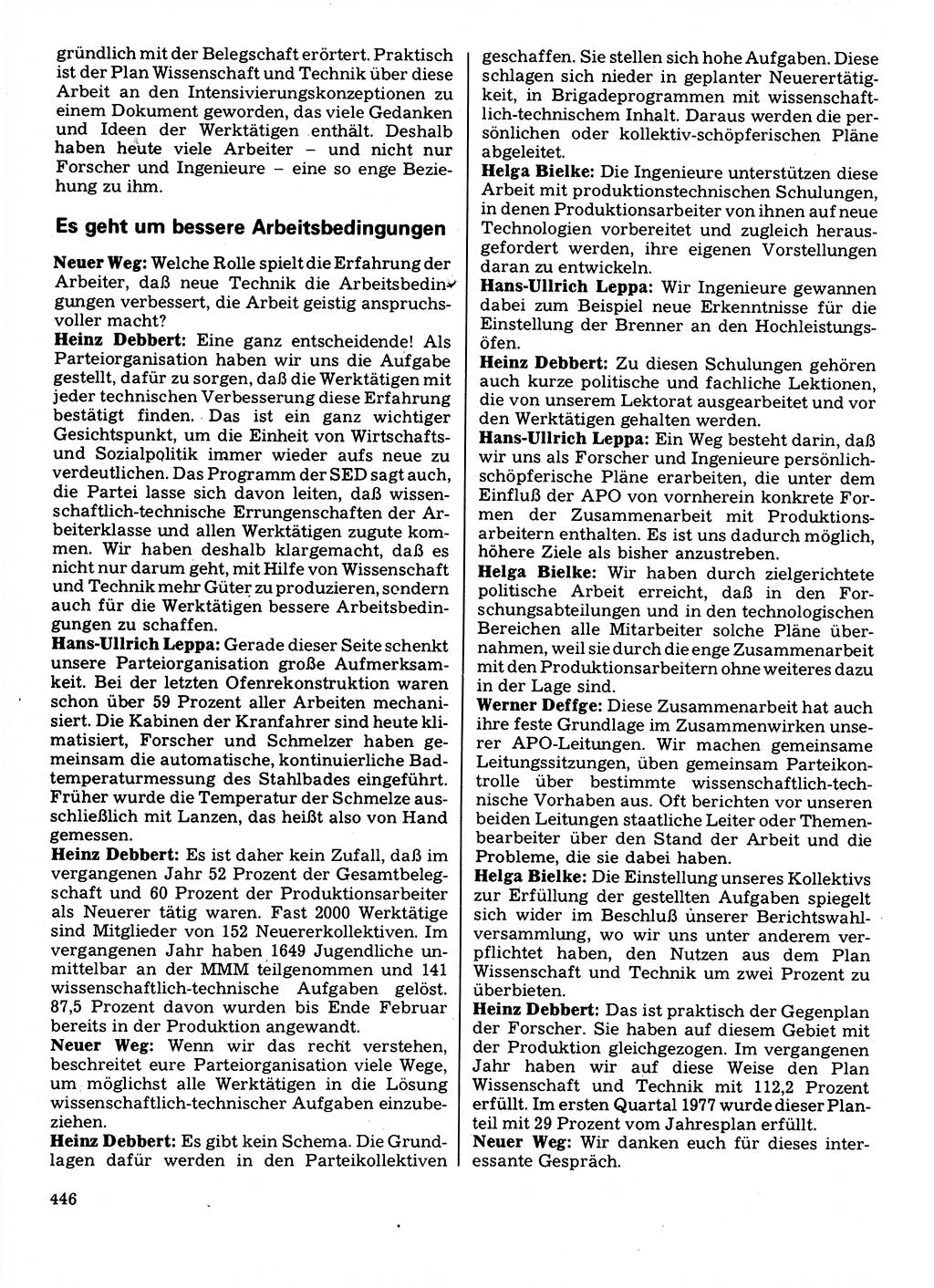 Neuer Weg (NW), Organ des Zentralkomitees (ZK) der SED (Sozialistische Einheitspartei Deutschlands) für Fragen des Parteilebens, 32. Jahrgang [Deutsche Demokratische Republik (DDR)] 1977, Seite 446 (NW ZK SED DDR 1977, S. 446)