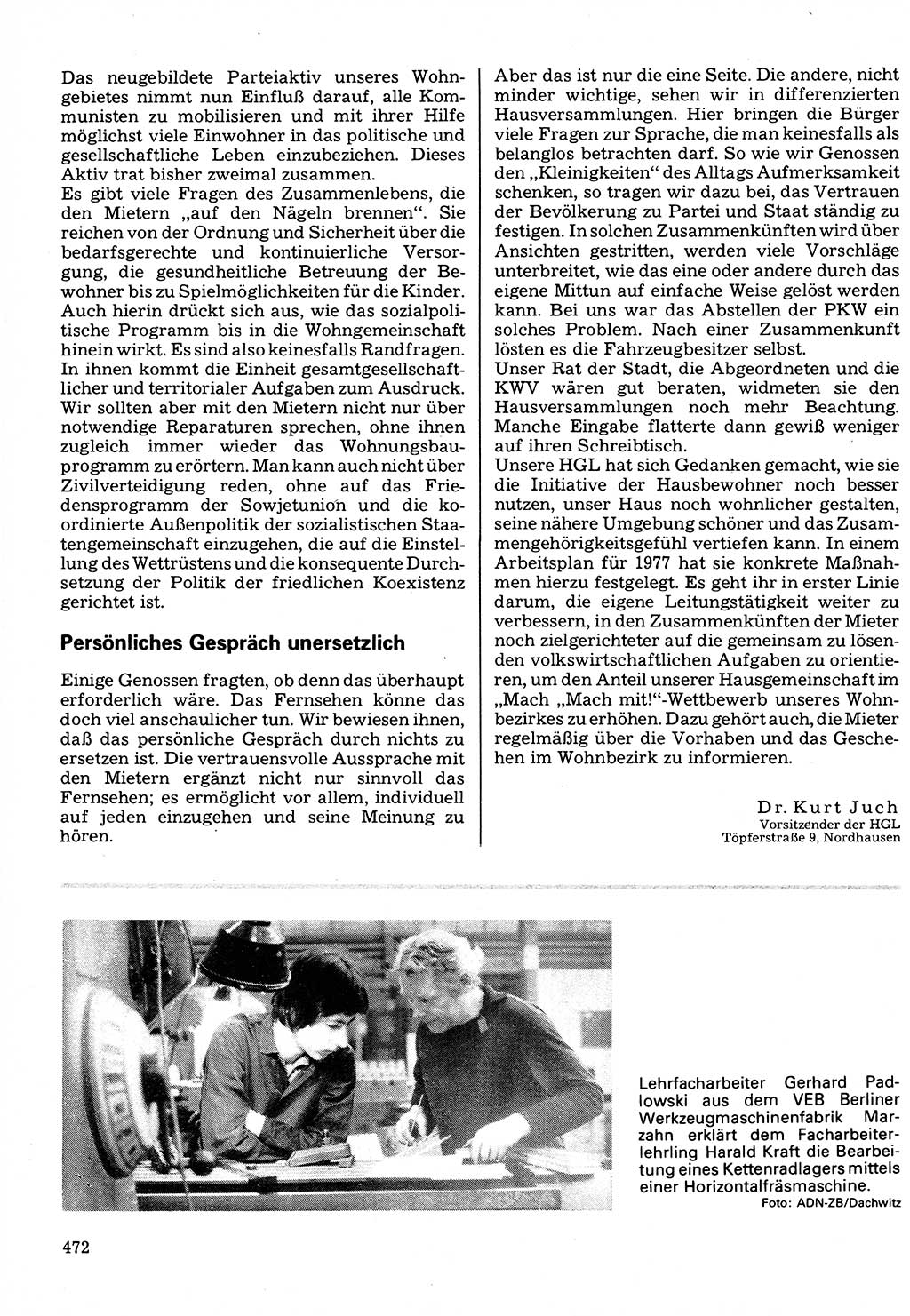 Neuer Weg (NW), Organ des Zentralkomitees (ZK) der SED (Sozialistische Einheitspartei Deutschlands) für Fragen des Parteilebens, 32. Jahrgang [Deutsche Demokratische Republik (DDR)] 1977, Seite 472 (NW ZK SED DDR 1977, S. 472)