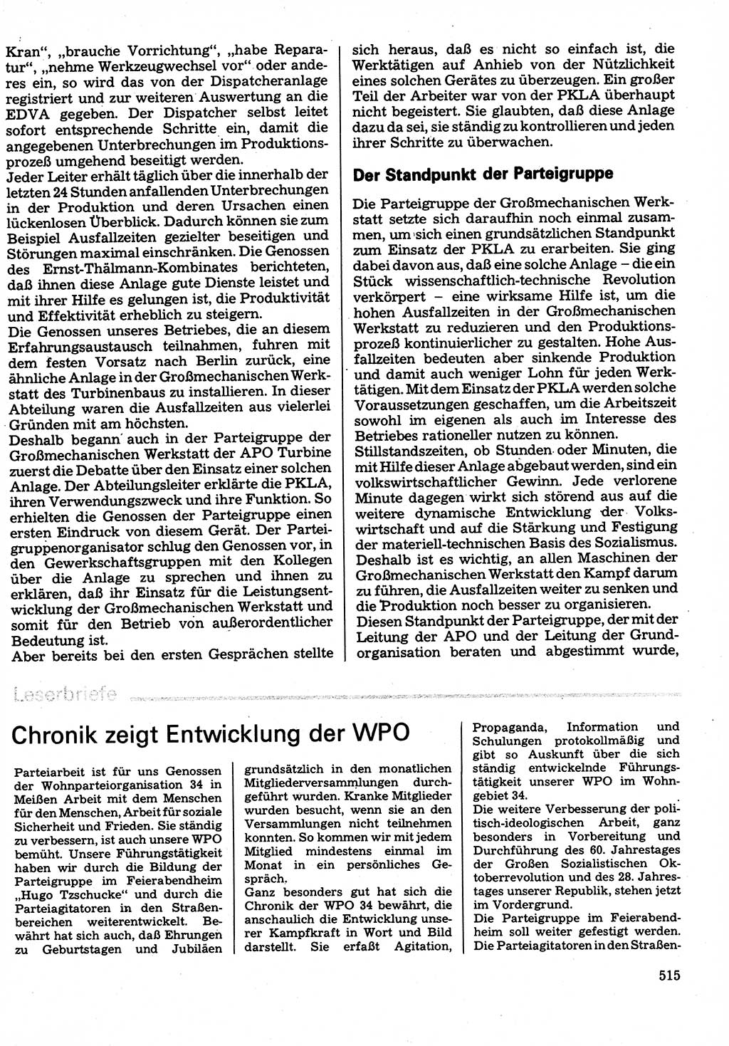 Neuer Weg (NW), Organ des Zentralkomitees (ZK) der SED (Sozialistische Einheitspartei Deutschlands) für Fragen des Parteilebens, 32. Jahrgang [Deutsche Demokratische Republik (DDR)] 1977, Seite 515 (NW ZK SED DDR 1977, S. 515)