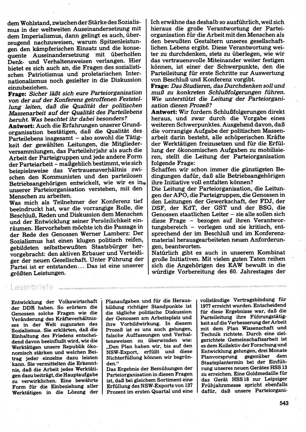 Neuer Weg (NW), Organ des Zentralkomitees (ZK) der SED (Sozialistische Einheitspartei Deutschlands) für Fragen des Parteilebens, 32. Jahrgang [Deutsche Demokratische Republik (DDR)] 1977, Seite 543 (NW ZK SED DDR 1977, S. 543)