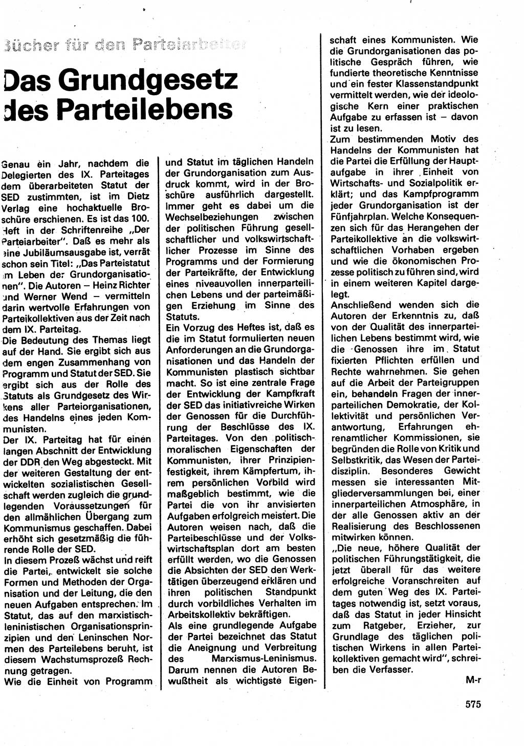 Neuer Weg (NW), Organ des Zentralkomitees (ZK) der SED (Sozialistische Einheitspartei Deutschlands) für Fragen des Parteilebens, 32. Jahrgang [Deutsche Demokratische Republik (DDR)] 1977, Seite 575 (NW ZK SED DDR 1977, S. 575)