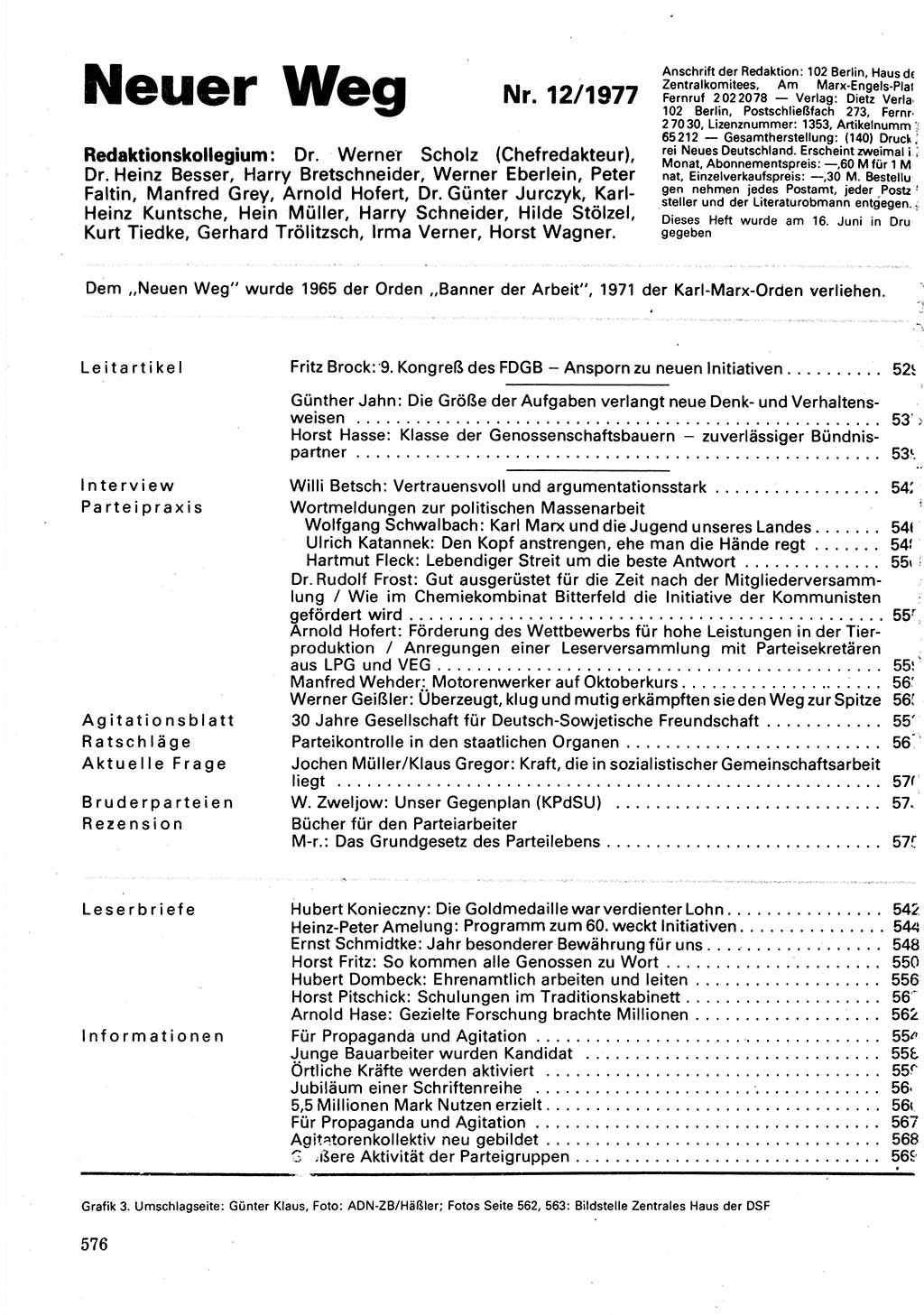 Neuer Weg (NW), Organ des Zentralkomitees (ZK) der SED (Sozialistische Einheitspartei Deutschlands) für Fragen des Parteilebens, 32. Jahrgang [Deutsche Demokratische Republik (DDR)] 1977, Seite 576 (NW ZK SED DDR 1977, S. 576)