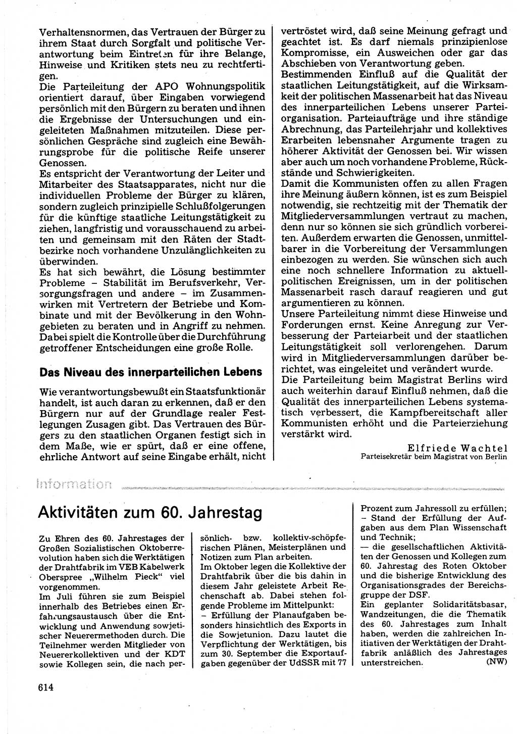Neuer Weg (NW), Organ des Zentralkomitees (ZK) der SED (Sozialistische Einheitspartei Deutschlands) für Fragen des Parteilebens, 32. Jahrgang [Deutsche Demokratische Republik (DDR)] 1977, Seite 614 (NW ZK SED DDR 1977, S. 614)