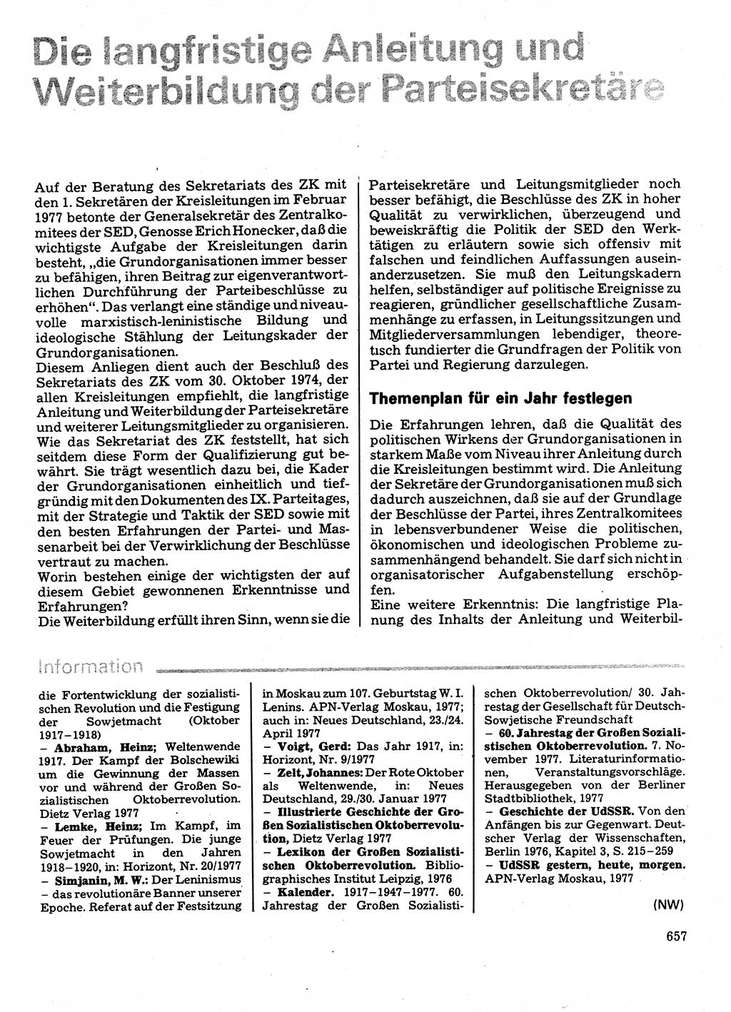 Neuer Weg (NW), Organ des Zentralkomitees (ZK) der SED (Sozialistische Einheitspartei Deutschlands) für Fragen des Parteilebens, 32. Jahrgang [Deutsche Demokratische Republik (DDR)] 1977, Seite 657 (NW ZK SED DDR 1977, S. 657)