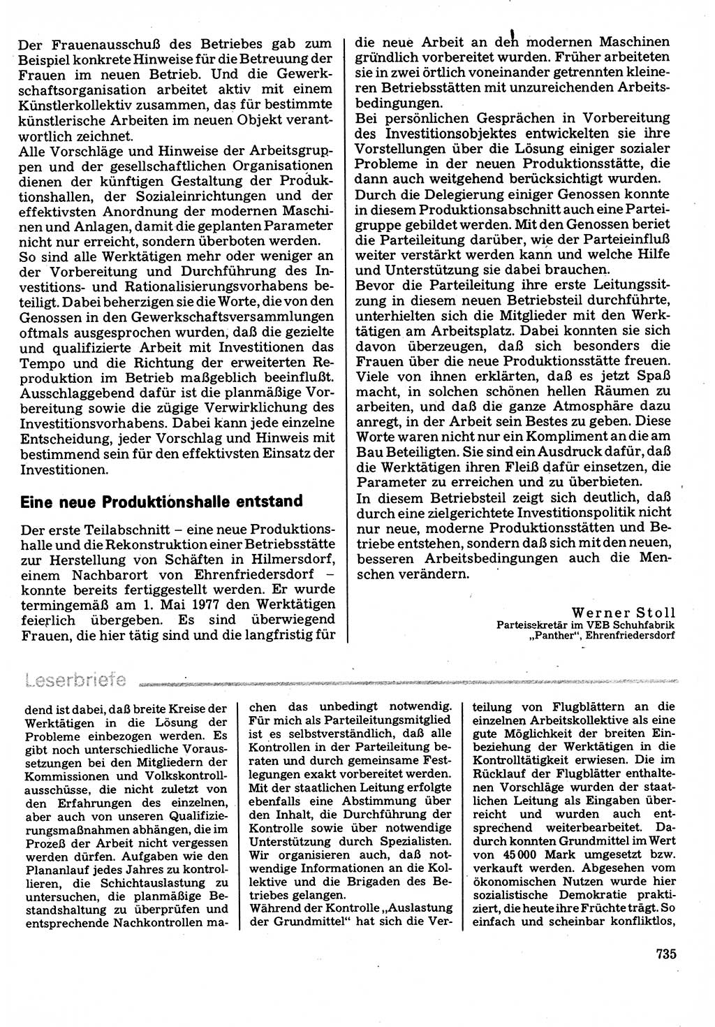 Neuer Weg (NW), Organ des Zentralkomitees (ZK) der SED (Sozialistische Einheitspartei Deutschlands) für Fragen des Parteilebens, 32. Jahrgang [Deutsche Demokratische Republik (DDR)] 1977, Seite 735 (NW ZK SED DDR 1977, S. 735)