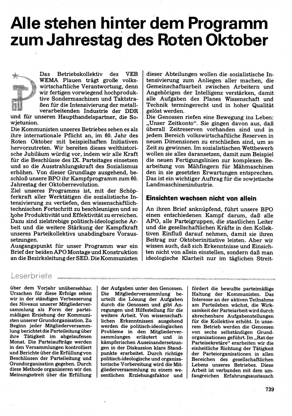 Neuer Weg (NW), Organ des Zentralkomitees (ZK) der SED (Sozialistische Einheitspartei Deutschlands) für Fragen des Parteilebens, 32. Jahrgang [Deutsche Demokratische Republik (DDR)] 1977, Seite 739 (NW ZK SED DDR 1977, S. 739)