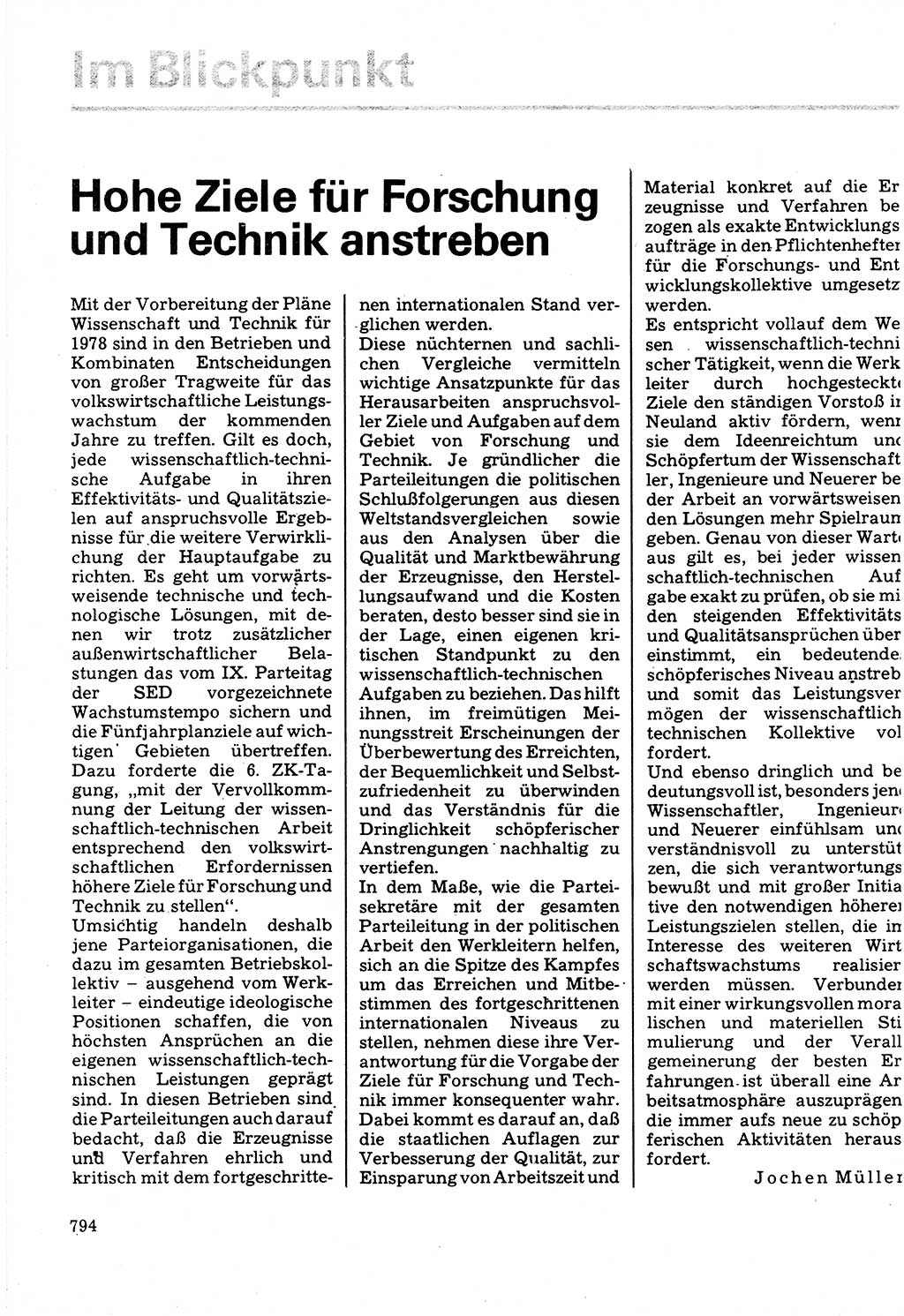 Neuer Weg (NW), Organ des Zentralkomitees (ZK) der SED (Sozialistische Einheitspartei Deutschlands) für Fragen des Parteilebens, 32. Jahrgang [Deutsche Demokratische Republik (DDR)] 1977, Seite 794 (NW ZK SED DDR 1977, S. 794)