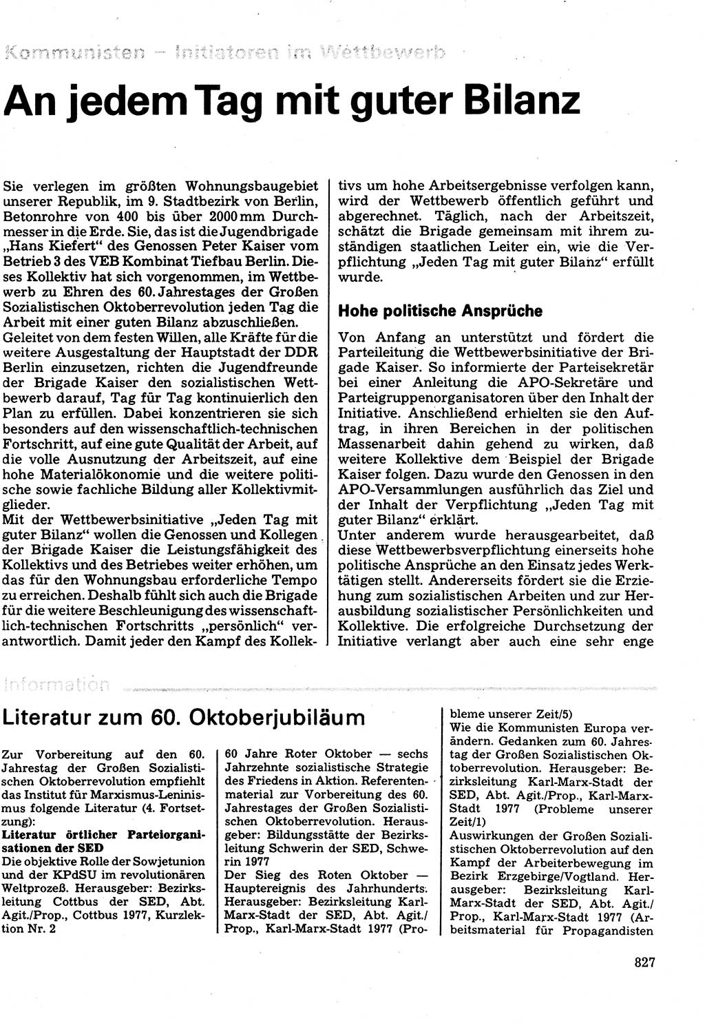 Neuer Weg (NW), Organ des Zentralkomitees (ZK) der SED (Sozialistische Einheitspartei Deutschlands) für Fragen des Parteilebens, 32. Jahrgang [Deutsche Demokratische Republik (DDR)] 1977, Seite 827 (NW ZK SED DDR 1977, S. 827)