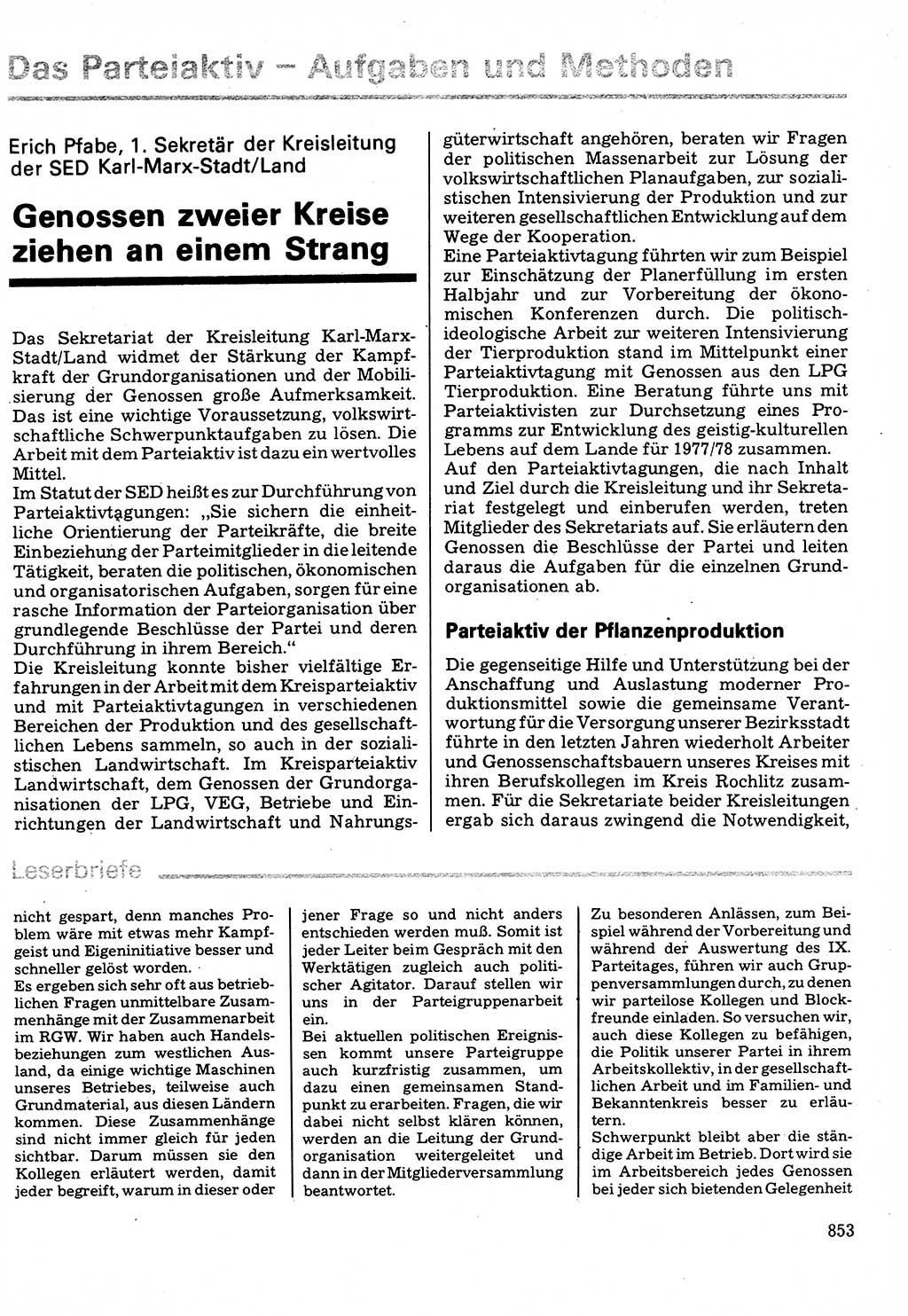 Neuer Weg (NW), Organ des Zentralkomitees (ZK) der SED (Sozialistische Einheitspartei Deutschlands) für Fragen des Parteilebens, 32. Jahrgang [Deutsche Demokratische Republik (DDR)] 1977, Seite 853 (NW ZK SED DDR 1977, S. 853)