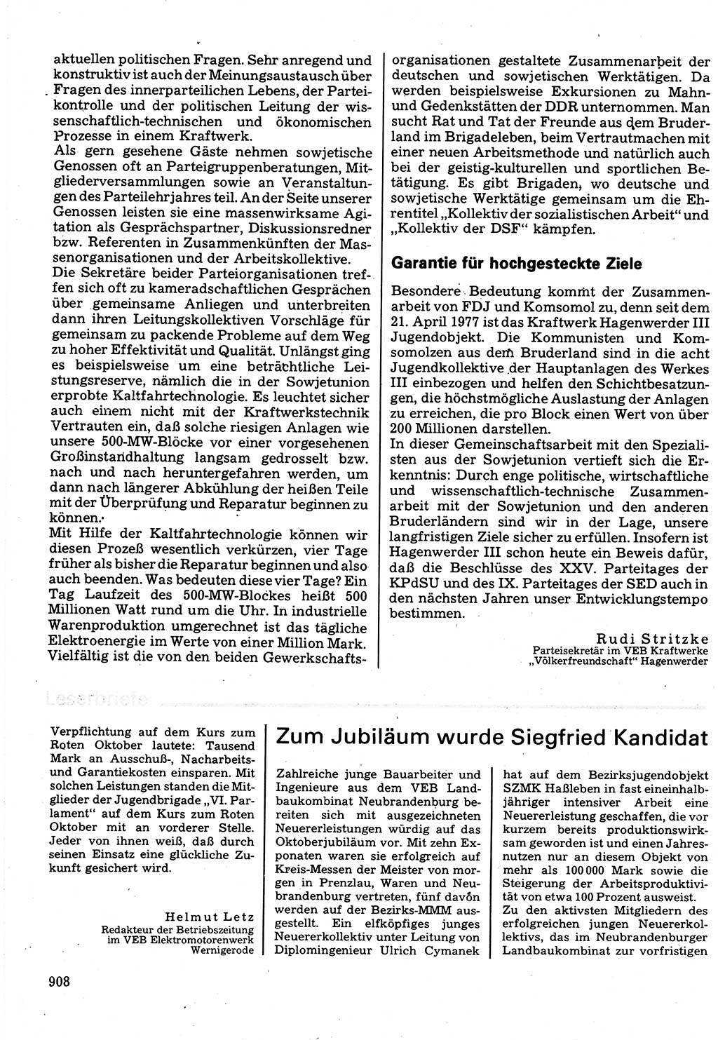 Neuer Weg (NW), Organ des Zentralkomitees (ZK) der SED (Sozialistische Einheitspartei Deutschlands) für Fragen des Parteilebens, 32. Jahrgang [Deutsche Demokratische Republik (DDR)] 1977, Seite 908 (NW ZK SED DDR 1977, S. 908)