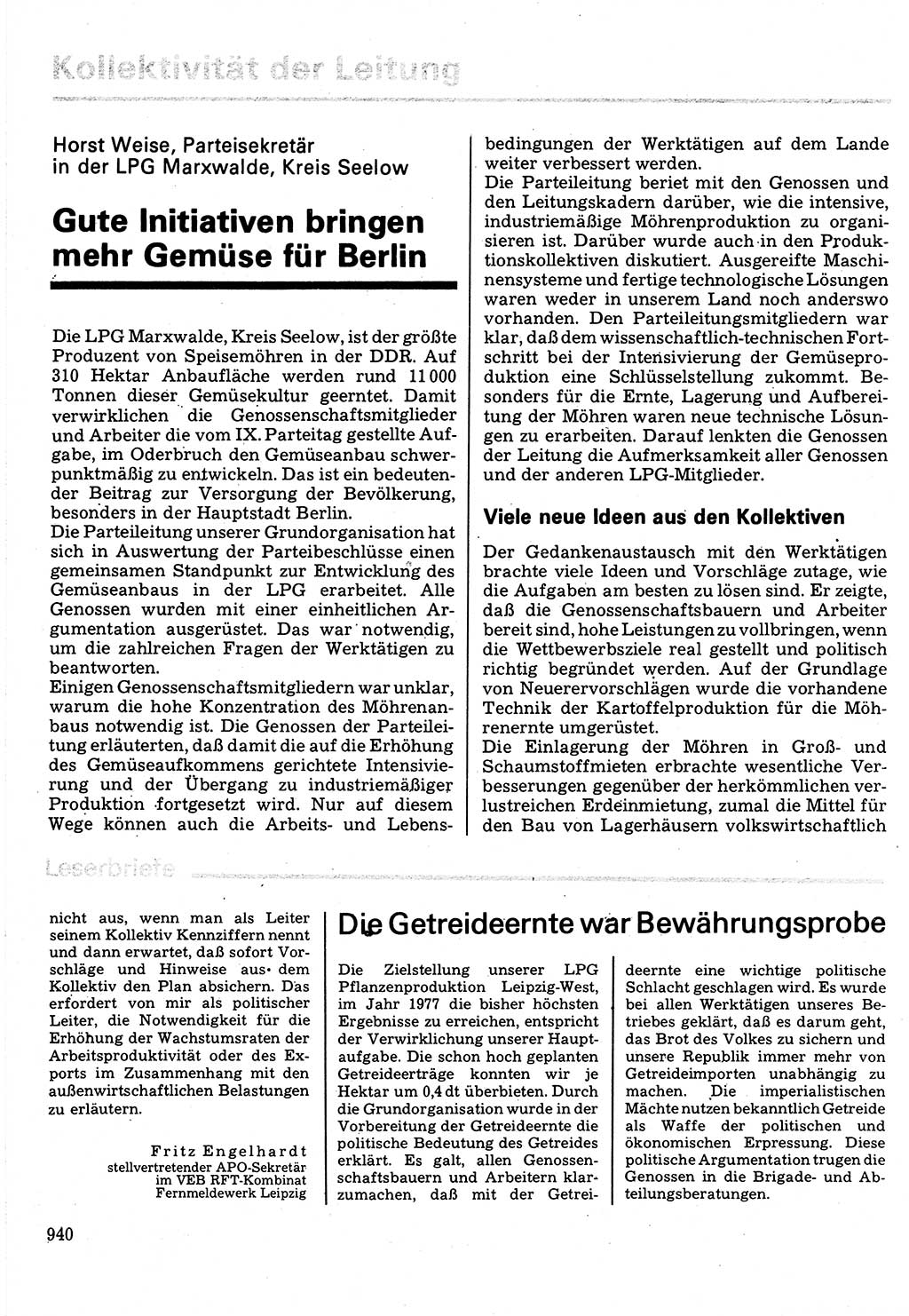 Neuer Weg (NW), Organ des Zentralkomitees (ZK) der SED (Sozialistische Einheitspartei Deutschlands) für Fragen des Parteilebens, 32. Jahrgang [Deutsche Demokratische Republik (DDR)] 1977, Seite 940 (NW ZK SED DDR 1977, S. 940)