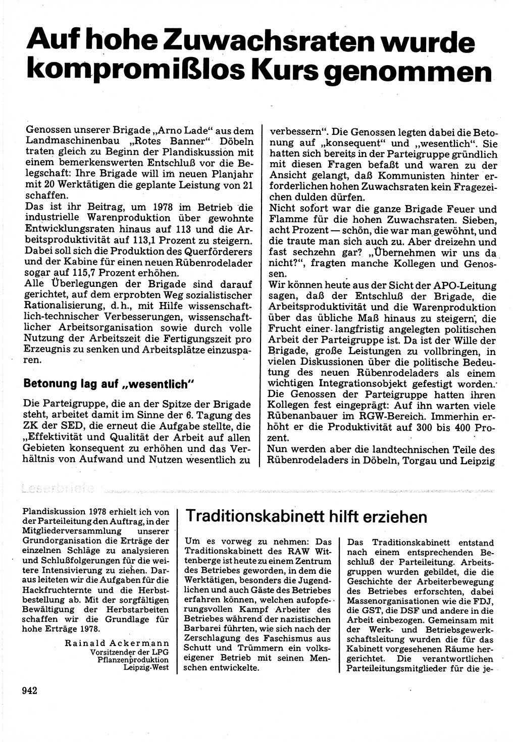 Neuer Weg (NW), Organ des Zentralkomitees (ZK) der SED (Sozialistische Einheitspartei Deutschlands) für Fragen des Parteilebens, 32. Jahrgang [Deutsche Demokratische Republik (DDR)] 1977, Seite 942 (NW ZK SED DDR 1977, S. 942)