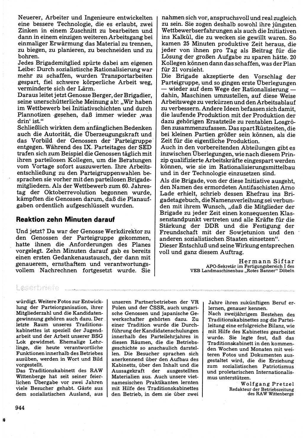 Neuer Weg (NW), Organ des Zentralkomitees (ZK) der SED (Sozialistische Einheitspartei Deutschlands) für Fragen des Parteilebens, 32. Jahrgang [Deutsche Demokratische Republik (DDR)] 1977, Seite 944 (NW ZK SED DDR 1977, S. 944)