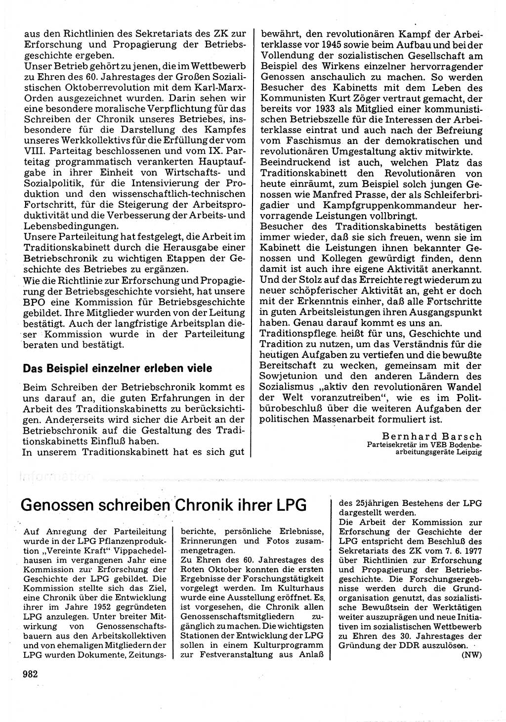 Neuer Weg (NW), Organ des Zentralkomitees (ZK) der SED (Sozialistische Einheitspartei Deutschlands) für Fragen des Parteilebens, 32. Jahrgang [Deutsche Demokratische Republik (DDR)] 1977, Seite 982 (NW ZK SED DDR 1977, S. 982)