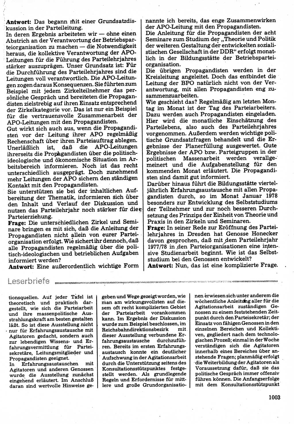 Neuer Weg (NW), Organ des Zentralkomitees (ZK) der SED (Sozialistische Einheitspartei Deutschlands) für Fragen des Parteilebens, 32. Jahrgang [Deutsche Demokratische Republik (DDR)] 1977, Seite 1003 (NW ZK SED DDR 1977, S. 1003)