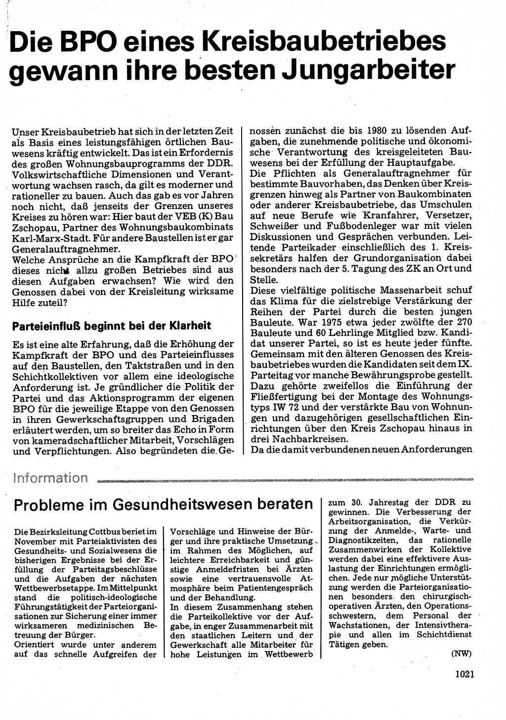 Neuer Weg (NW), Organ des Zentralkomitees (ZK) der SED (Sozialistische Einheitspartei Deutschlands) für Fragen des Parteilebens, 32. Jahrgang [Deutsche Demokratische Republik (DDR)] 1977, Seite 1021 (NW ZK SED DDR 1977, S. 1021)