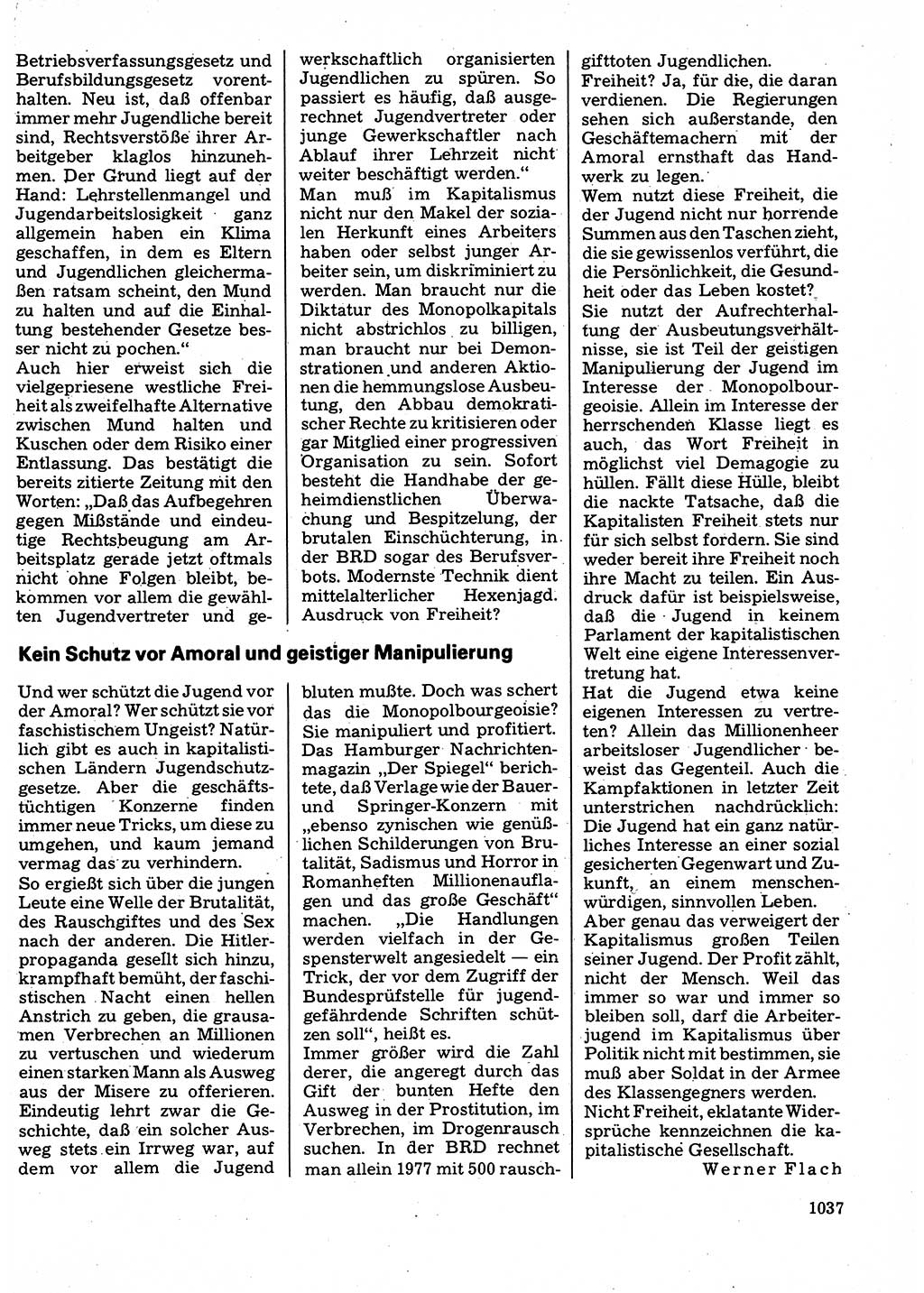 Neuer Weg (NW), Organ des Zentralkomitees (ZK) der SED (Sozialistische Einheitspartei Deutschlands) für Fragen des Parteilebens, 32. Jahrgang [Deutsche Demokratische Republik (DDR)] 1977, Seite 1037 (NW ZK SED DDR 1977, S. 1037)
