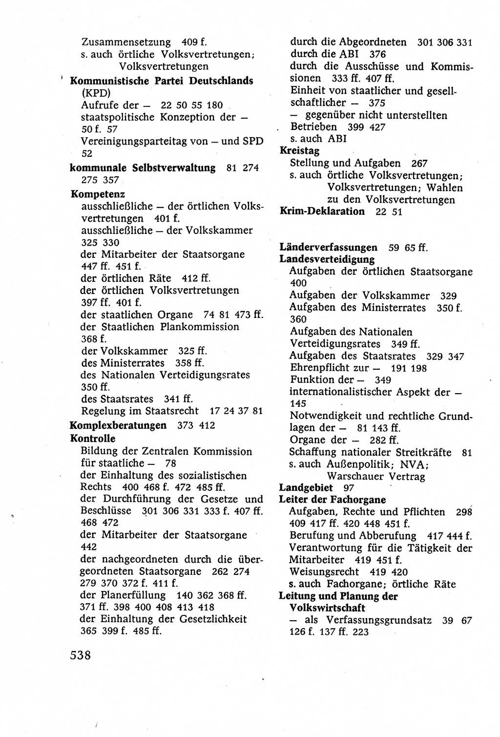 Staatsrecht der DDR (Deutsche Demokratische Republik), Lehrbuch 1977, Seite 538 (St.-R. DDR Lb. 1977, S. 538)