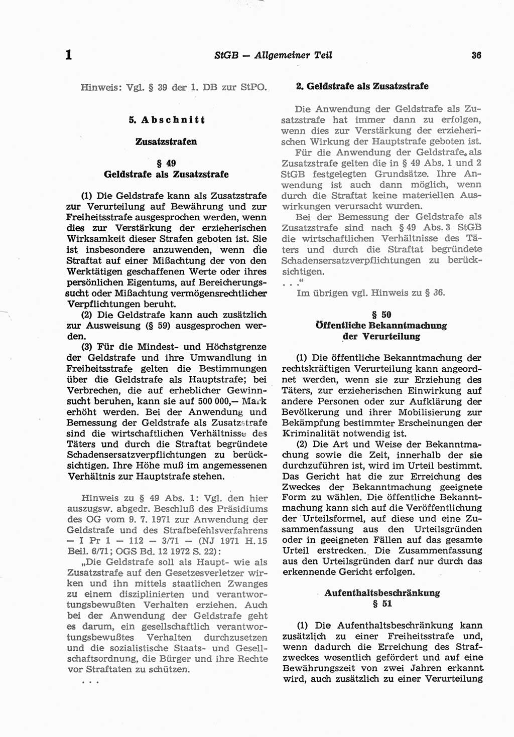 Strafgesetzbuch (StGB) der Deutschen Demokratischen Republik (DDR) und angrenzende Gesetze und Bestimmungen 1977, Seite 36 (StGB DDR Ges. Best. 1977, S. 36)