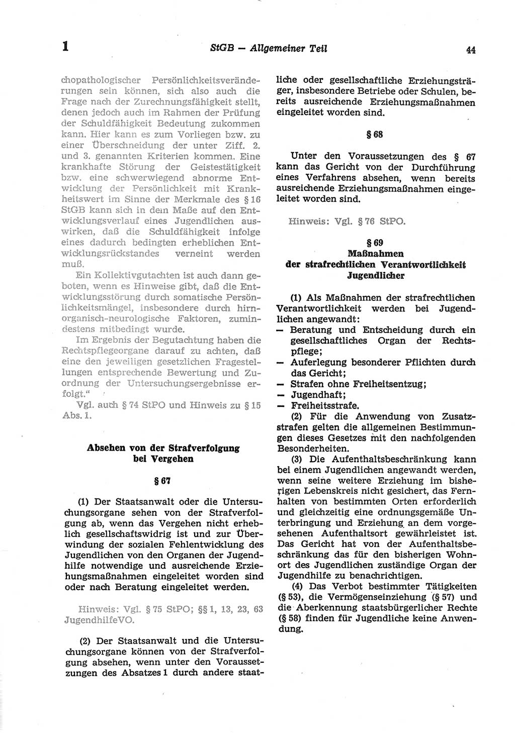 Strafgesetzbuch (StGB) der Deutschen Demokratischen Republik (DDR) und angrenzende Gesetze und Bestimmungen 1977, Seite 44 (StGB DDR Ges. Best. 1977, S. 44)