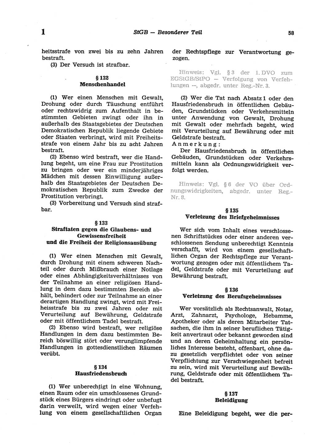 Strafgesetzbuch (StGB) der Deutschen Demokratischen Republik (DDR) und angrenzende Gesetze und Bestimmungen 1977, Seite 58 (StGB DDR Ges. Best. 1977, S. 58)