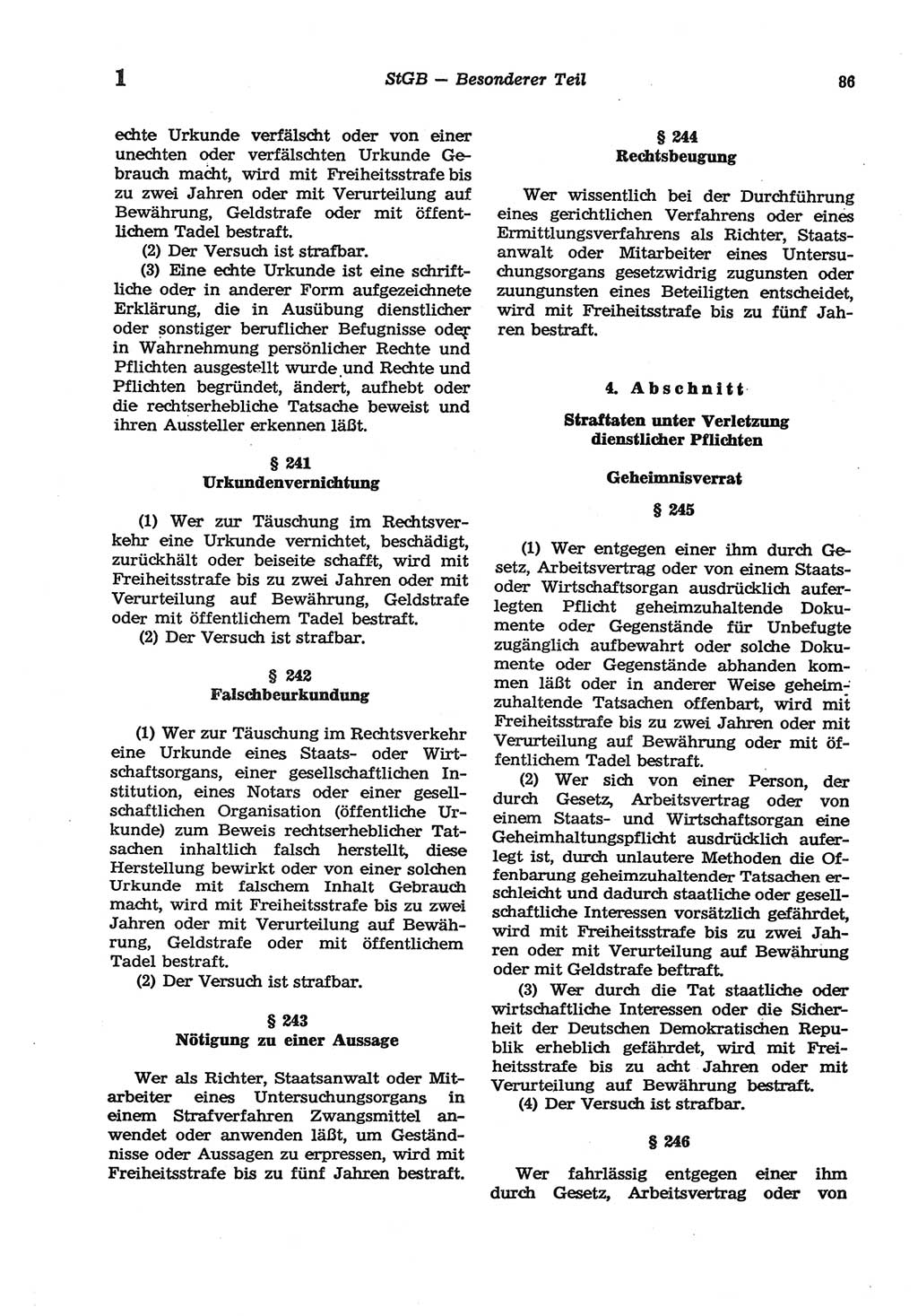 Strafgesetzbuch (StGB) der Deutschen Demokratischen Republik (DDR) und angrenzende Gesetze und Bestimmungen 1977, Seite 86 (StGB DDR Ges. Best. 1977, S. 86)