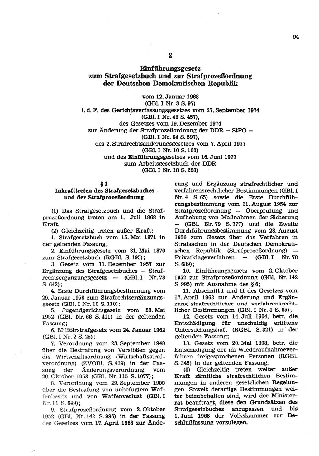 Strafgesetzbuch (StGB) der Deutschen Demokratischen Republik (DDR) und angrenzende Gesetze und Bestimmungen 1977, Seite 94 (StGB DDR Ges. Best. 1977, S. 94)