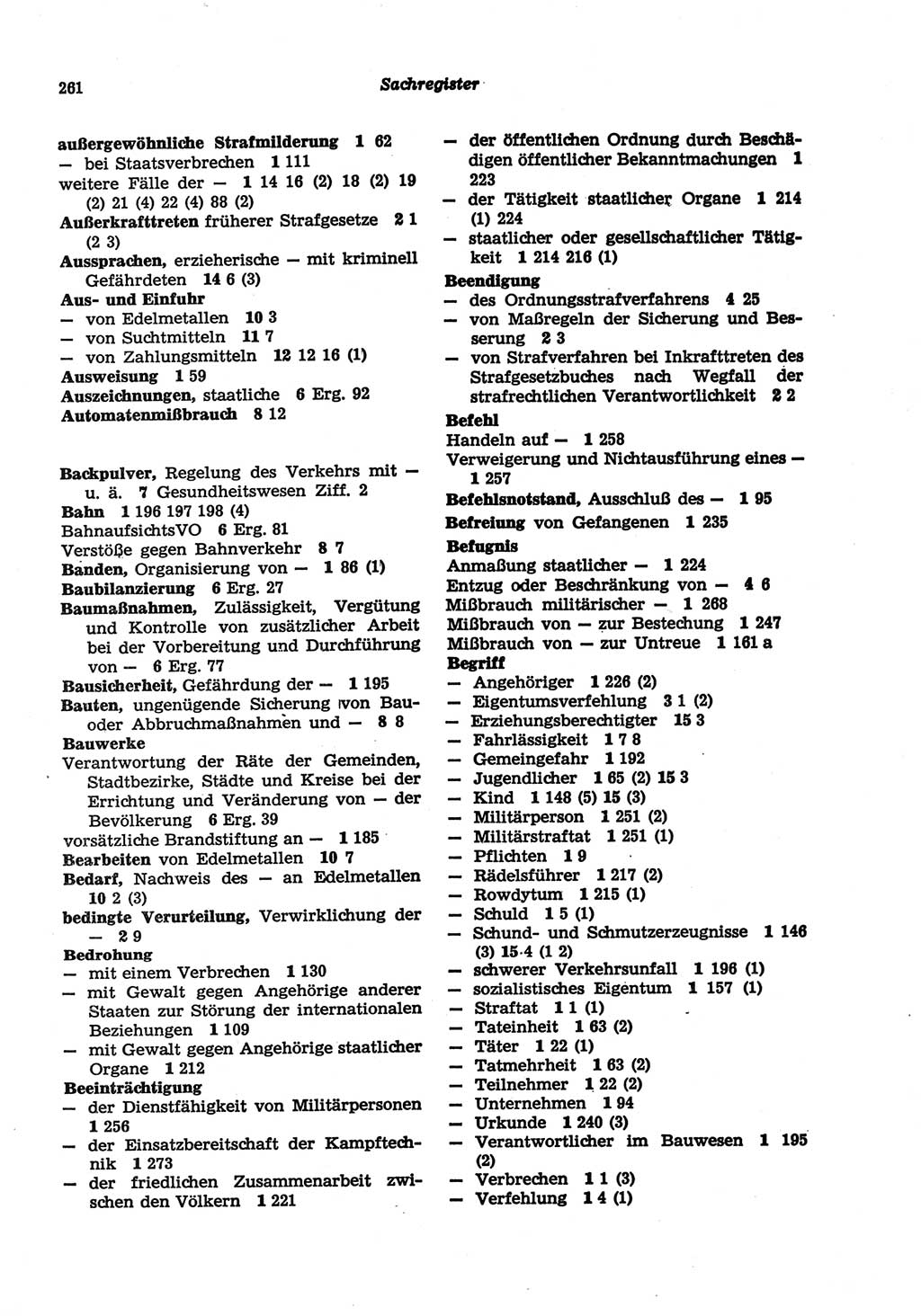 Strafgesetzbuch (StGB) der Deutschen Demokratischen Republik (DDR) und angrenzende Gesetze und Bestimmungen 1977, Seite 261 (StGB DDR Ges. Best. 1977, S. 261)