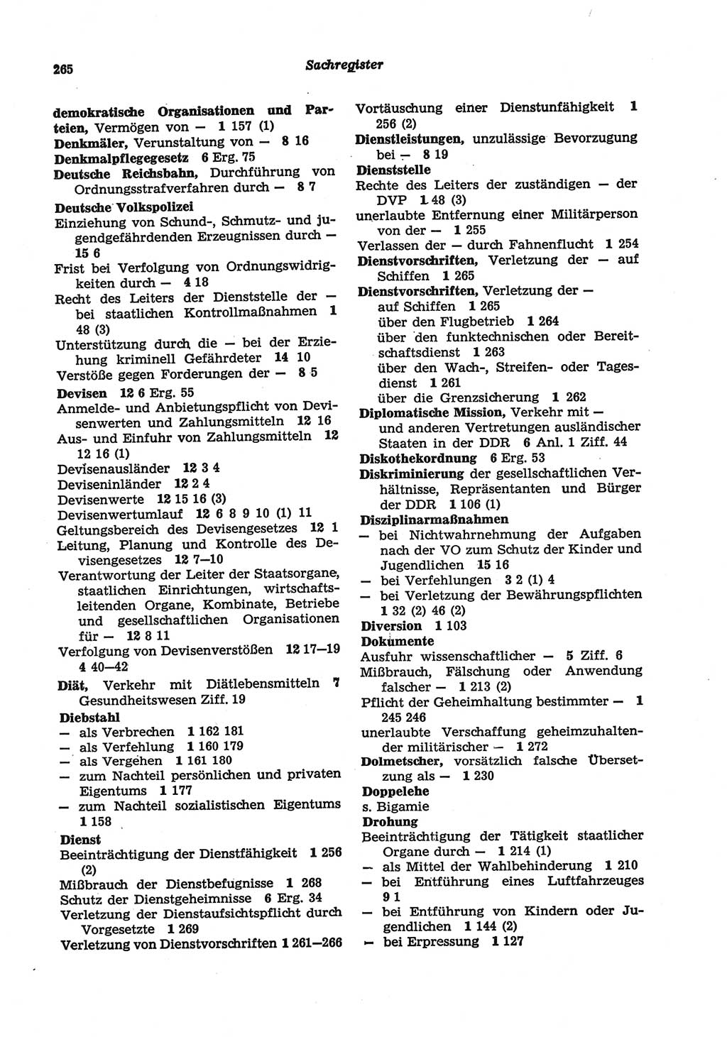 Strafgesetzbuch (StGB) der Deutschen Demokratischen Republik (DDR) und angrenzende Gesetze und Bestimmungen 1977, Seite 265 (StGB DDR Ges. Best. 1977, S. 265)