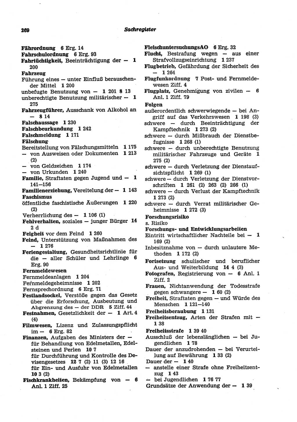 Strafgesetzbuch (StGB) der Deutschen Demokratischen Republik (DDR) und angrenzende Gesetze und Bestimmungen 1977, Seite 269 (StGB DDR Ges. Best. 1977, S. 269)