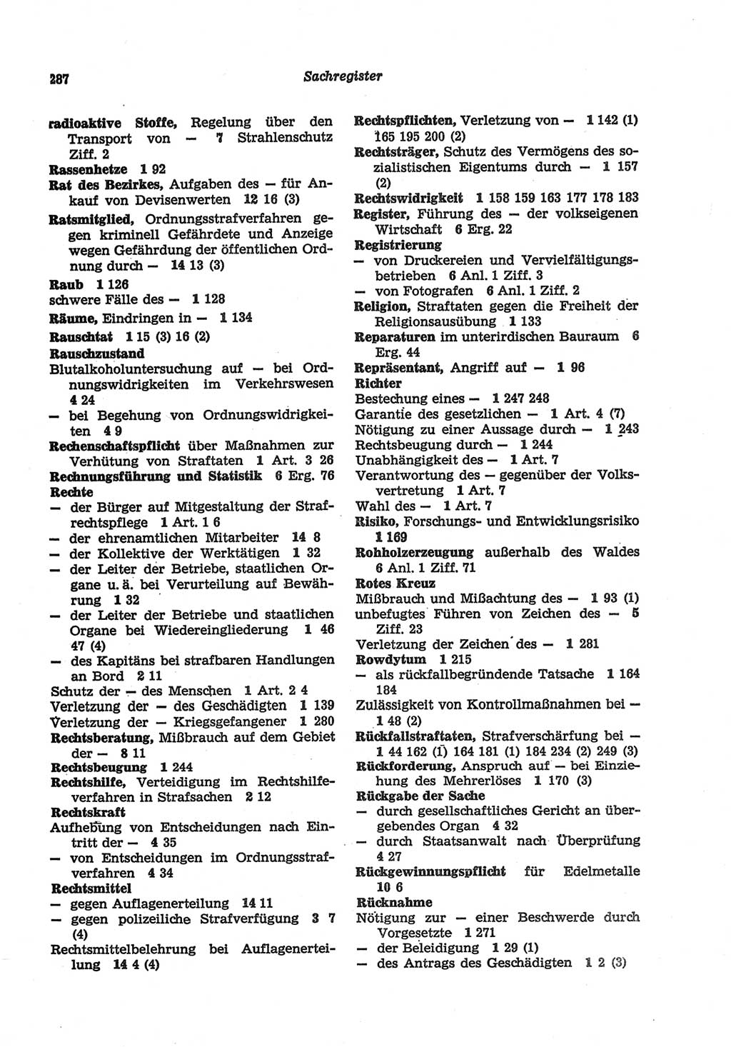 Strafgesetzbuch (StGB) der Deutschen Demokratischen Republik (DDR) und angrenzende Gesetze und Bestimmungen 1977, Seite 287 (StGB DDR Ges. Best. 1977, S. 287)