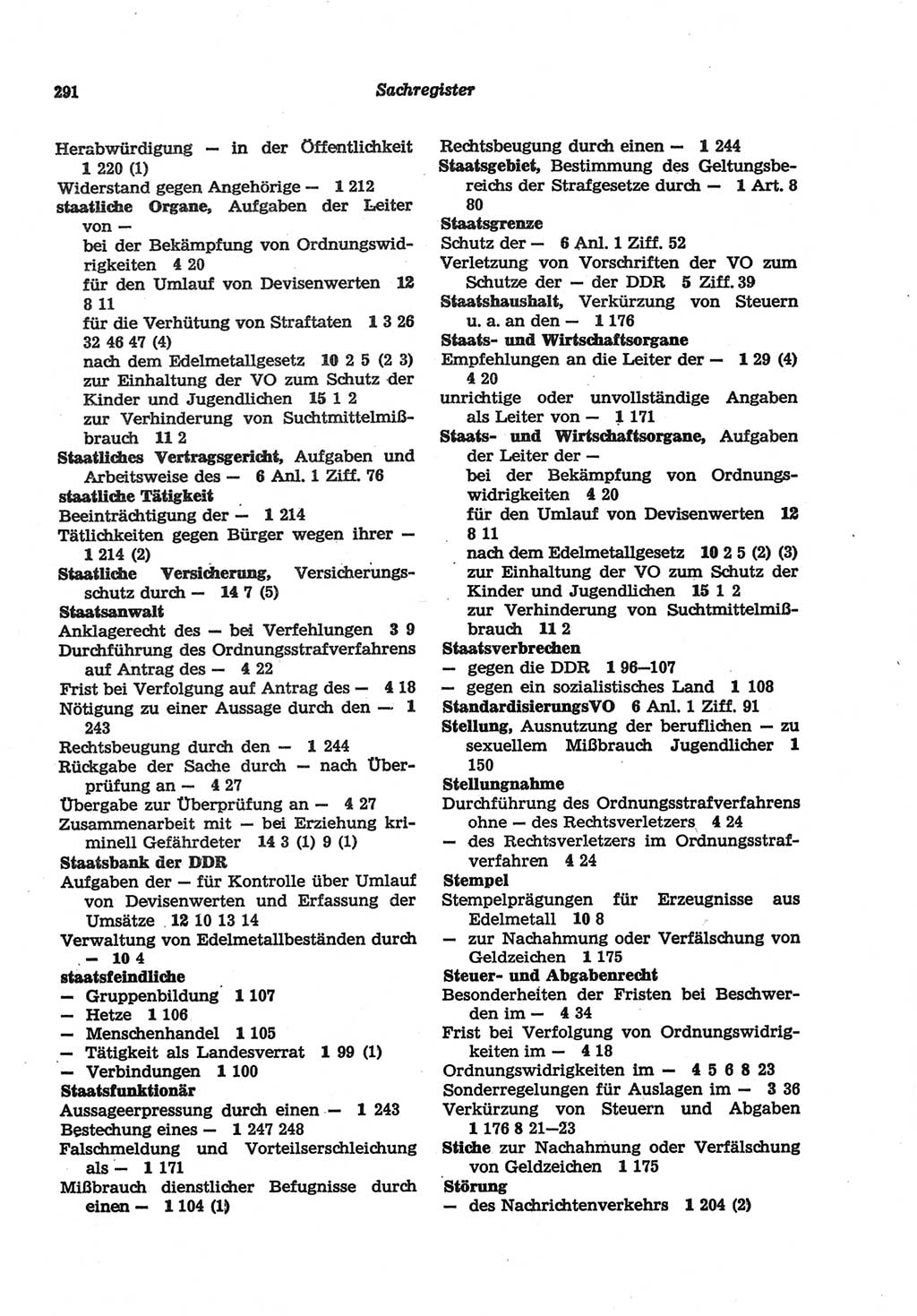 Strafgesetzbuch (StGB) der Deutschen Demokratischen Republik (DDR) und angrenzende Gesetze und Bestimmungen 1977, Seite 291 (StGB DDR Ges. Best. 1977, S. 291)