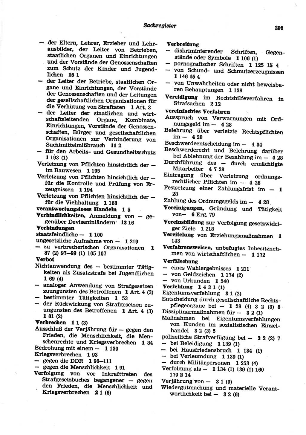 Strafgesetzbuch (StGB) der Deutschen Demokratischen Republik (DDR) und angrenzende Gesetze und Bestimmungen 1977, Seite 296 (StGB DDR Ges. Best. 1977, S. 296)