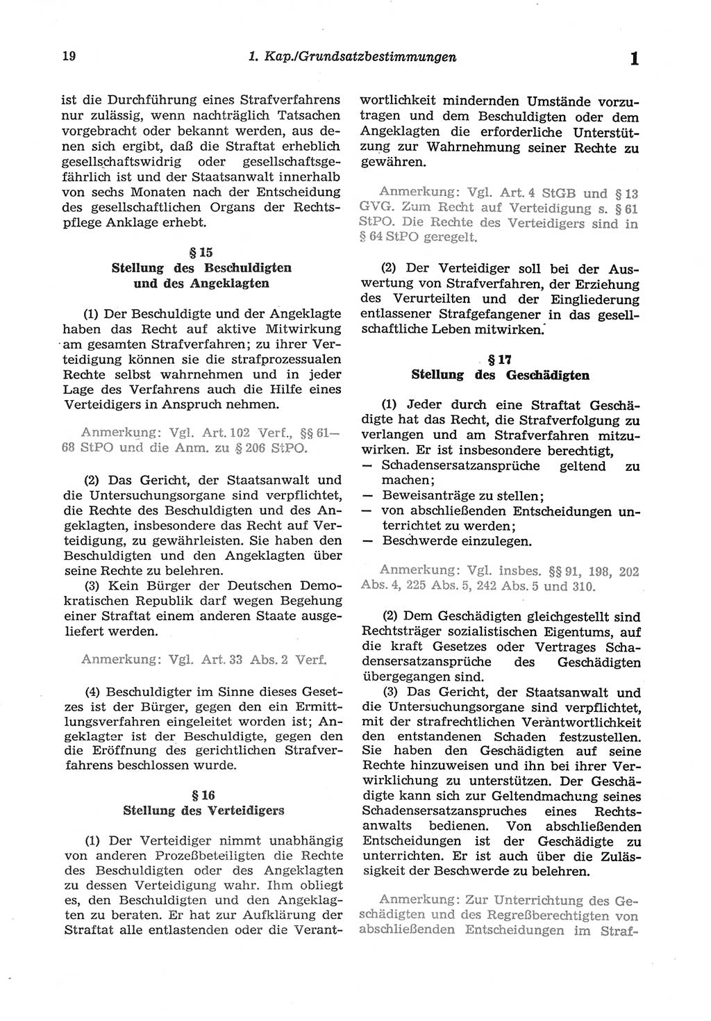 Strafprozeßordnung (StPO) der Deutschen Demokratischen Republik (DDR) sowie angrenzende Gesetze und Bestimmungen 1977, Seite 19 (StPO DDR Ges. Best. 1977, S. 19)