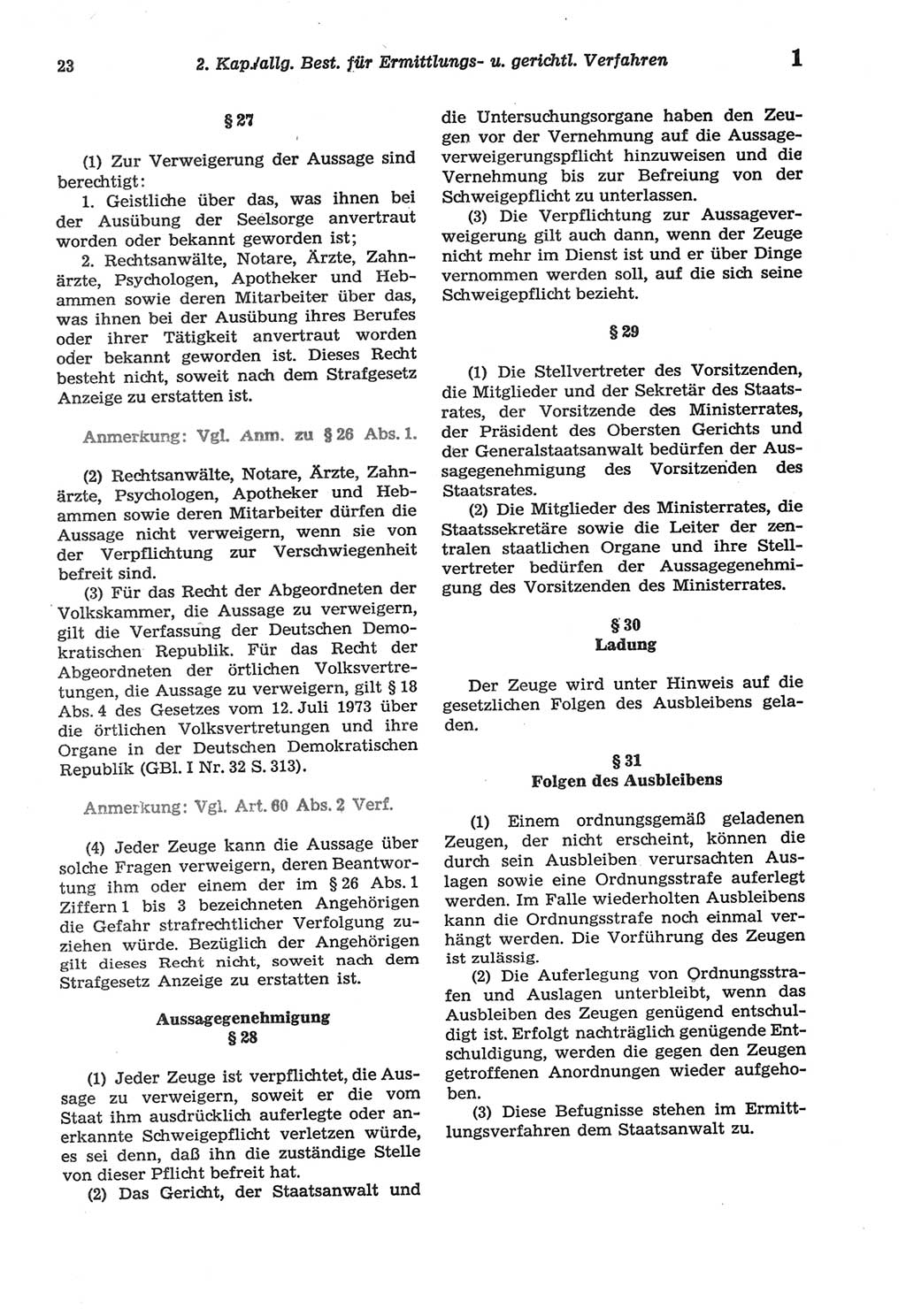 Strafprozeßordnung (StPO) der Deutschen Demokratischen Republik (DDR) sowie angrenzende Gesetze und Bestimmungen 1977, Seite 23 (StPO DDR Ges. Best. 1977, S. 23)