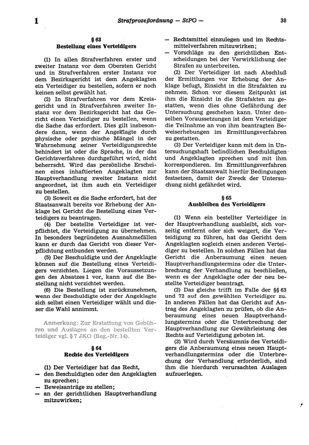 Strafprozeßordnung (StPO) der Deutschen Demokratischen Republik (DDR) sowie angrenzende Gesetze und Bestimmungen 1977, Seite 38 (StPO DDR Ges. Best. 1977, S. 38)